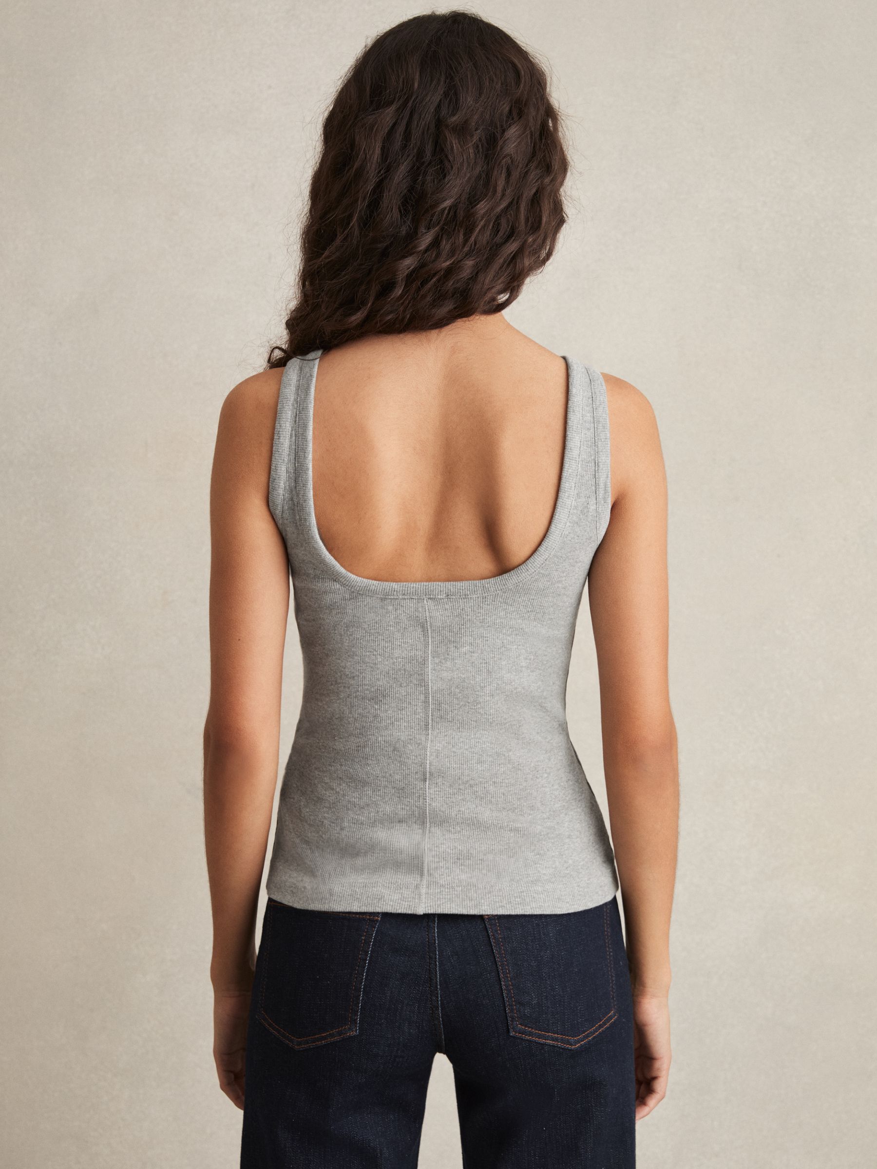Stretch-Cotton Low-Back Vest in Grey Marl