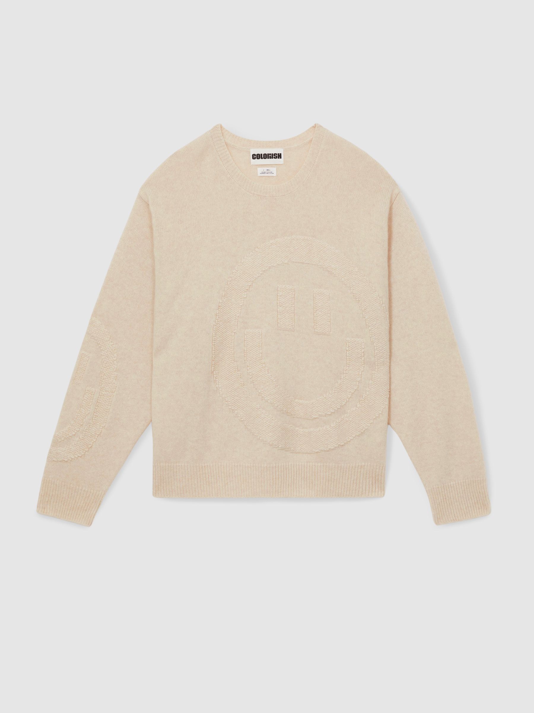 Crush Collection 100% Cashmere Smiley-Face Jumper in Cream