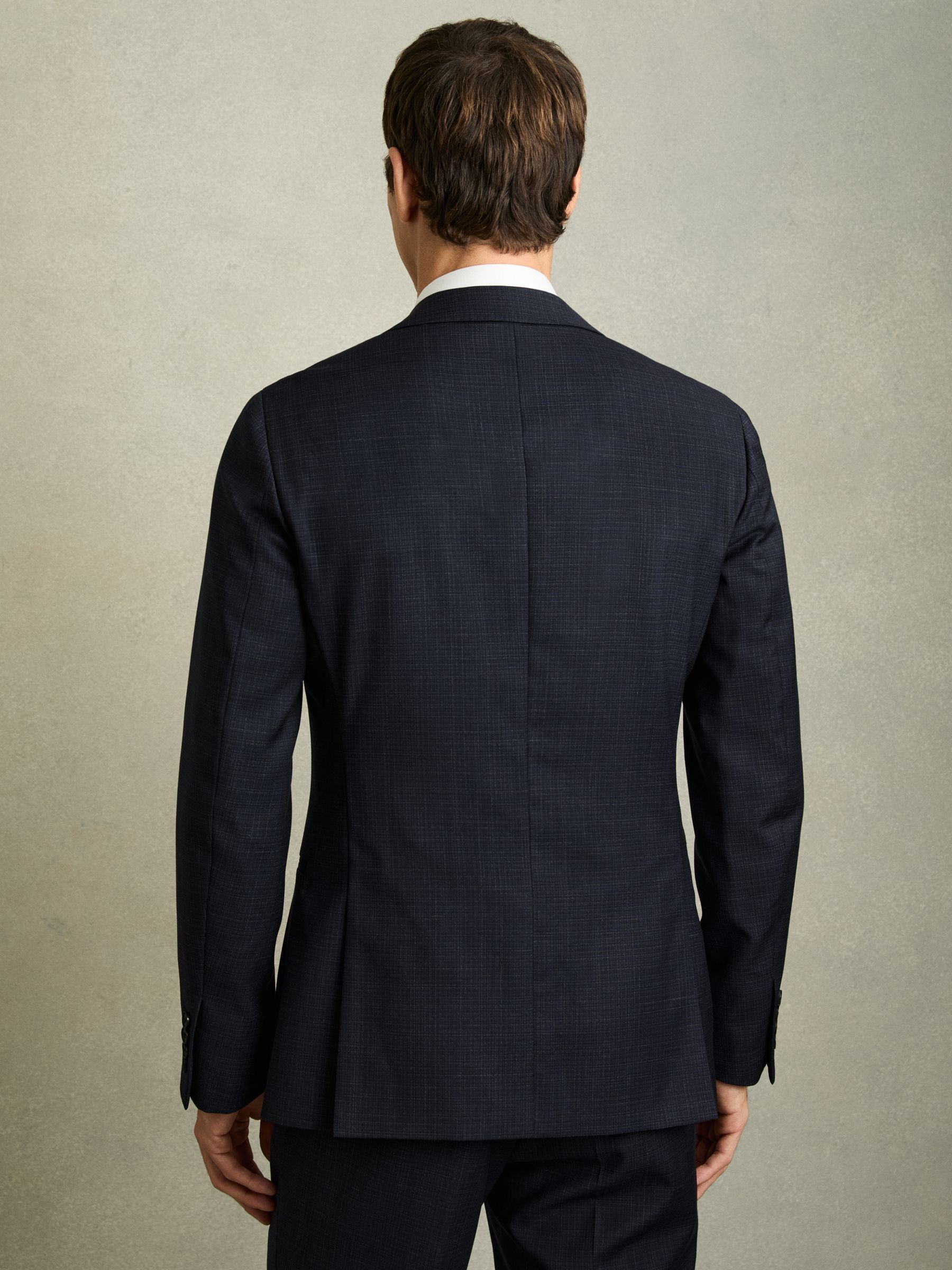 Slim-Fit Single-Breasted Textured Wool-Blend Suit Blazer in Navy