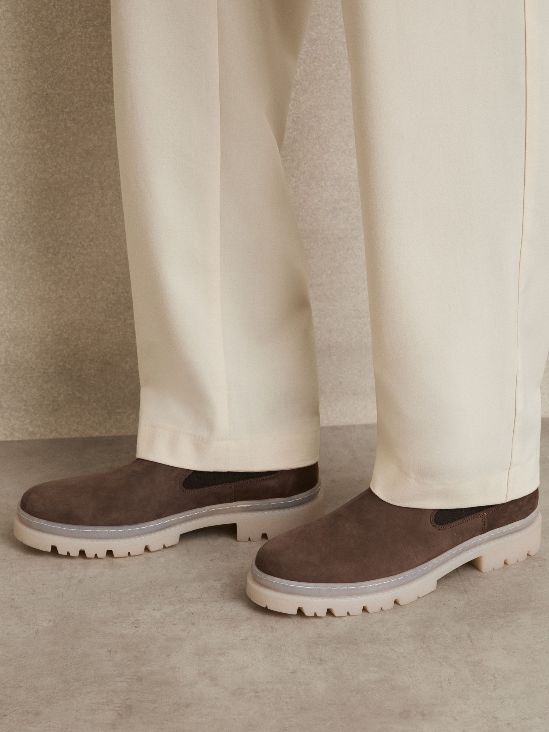 Suede Contrast Sole Chelsea Boots in Brown