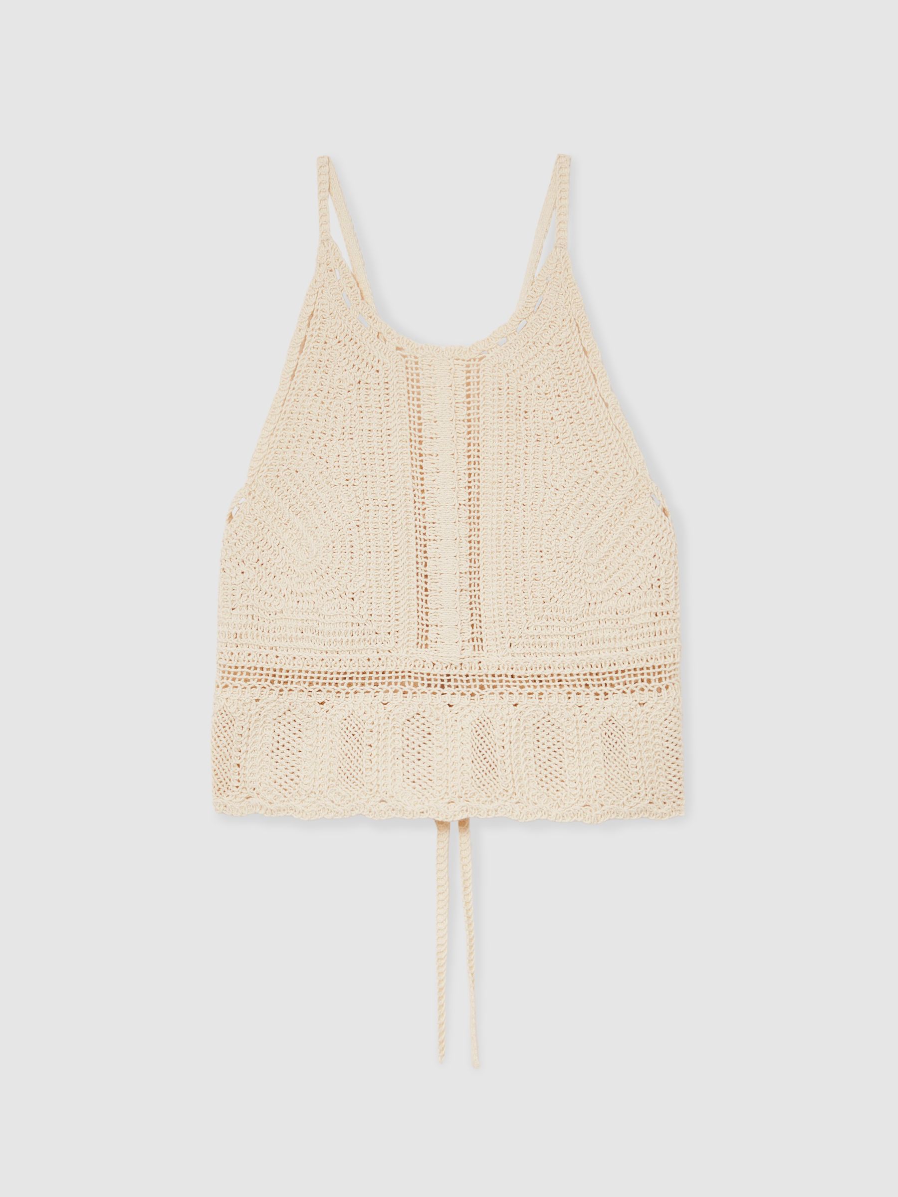 Cotton Crochet Tie-Back Cropped Top in Cream