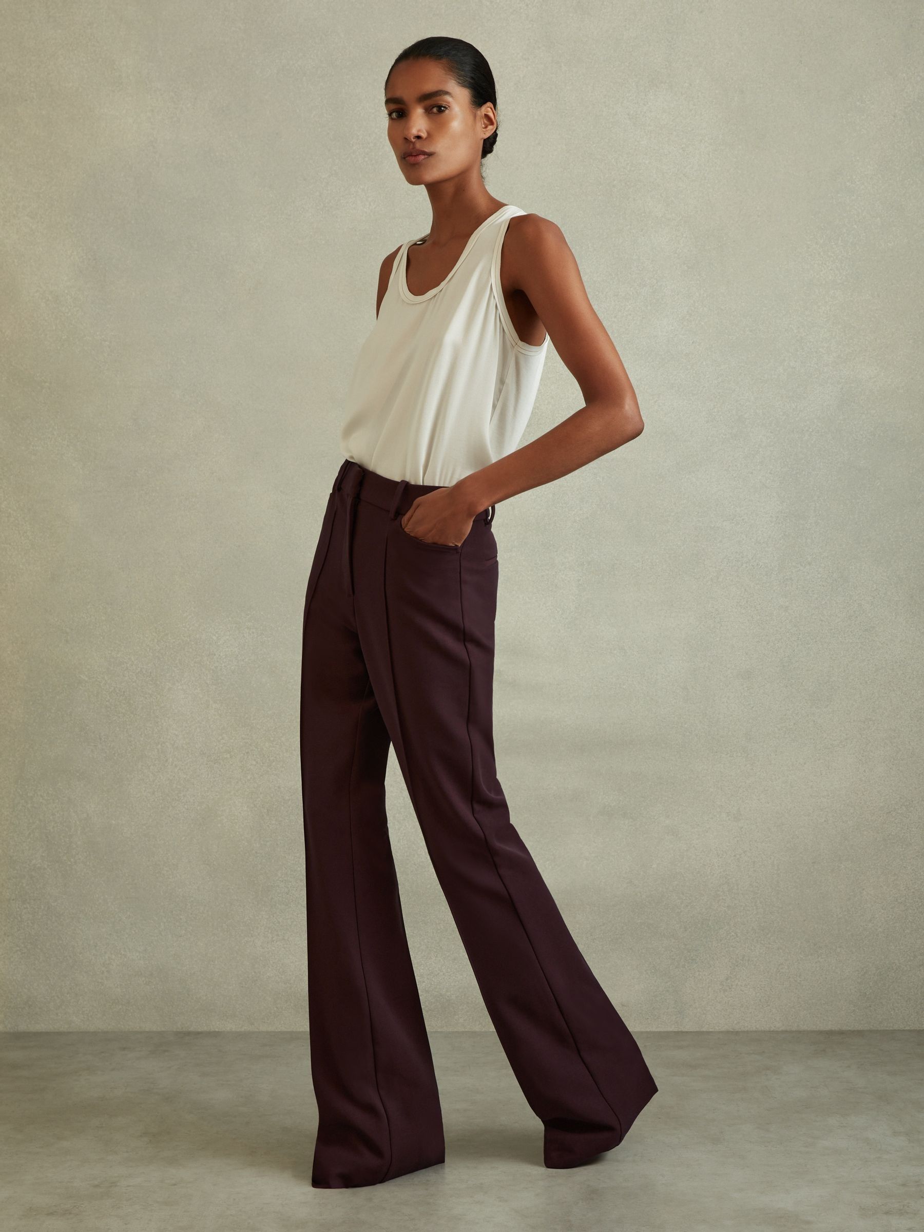 Petite Flared Suit Trousers in Berry