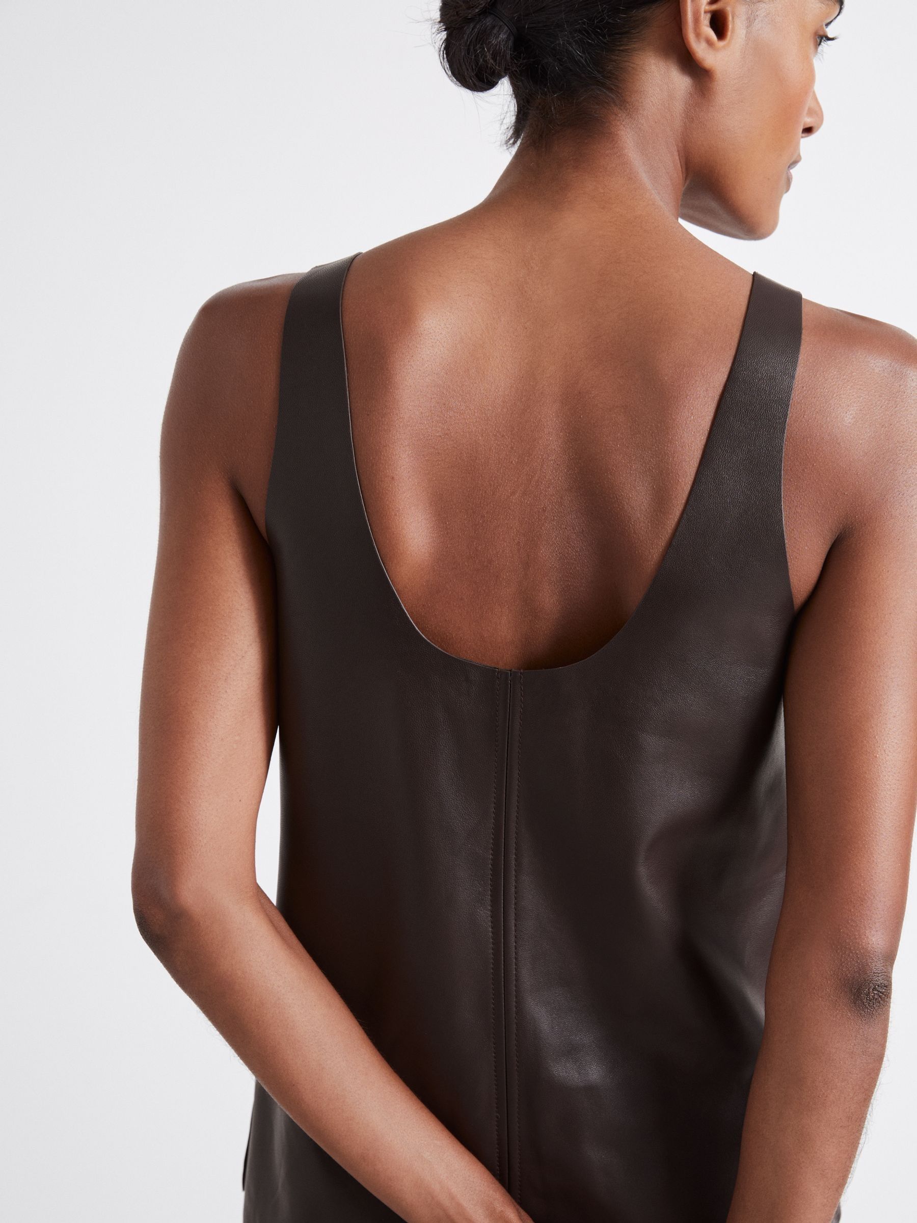 Atelier Leather Scoop-Neck Top in Chocolate