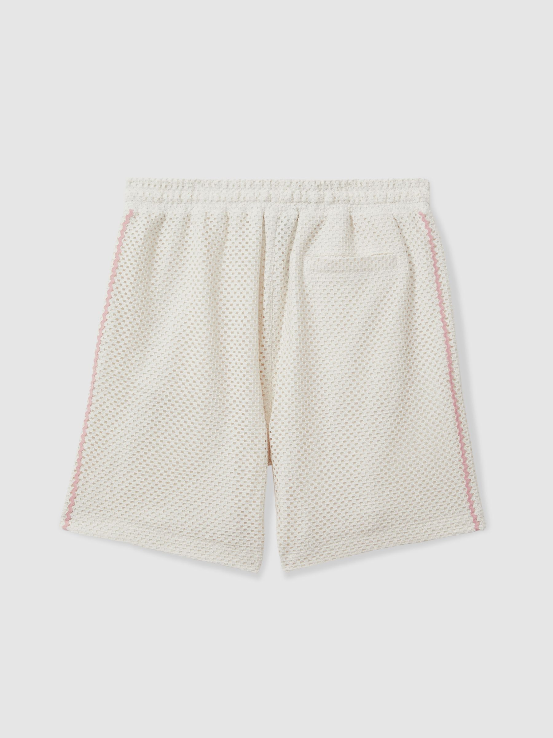 Palma Ecru Ché Crochet Contrast Trim Drawstring Shorts