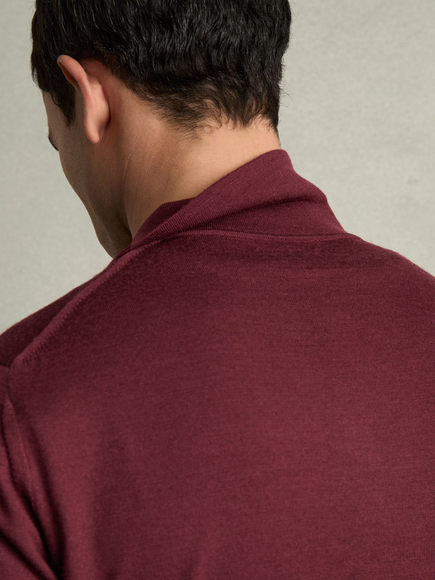 Merino Wool Open Collar Polo Shirt in Claret Red