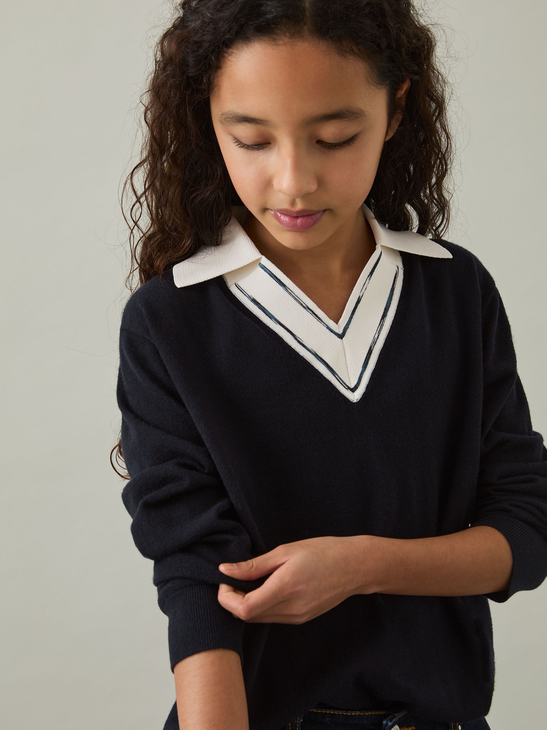 4-9 yrs Wool Collared Cricket Jumper in Navy