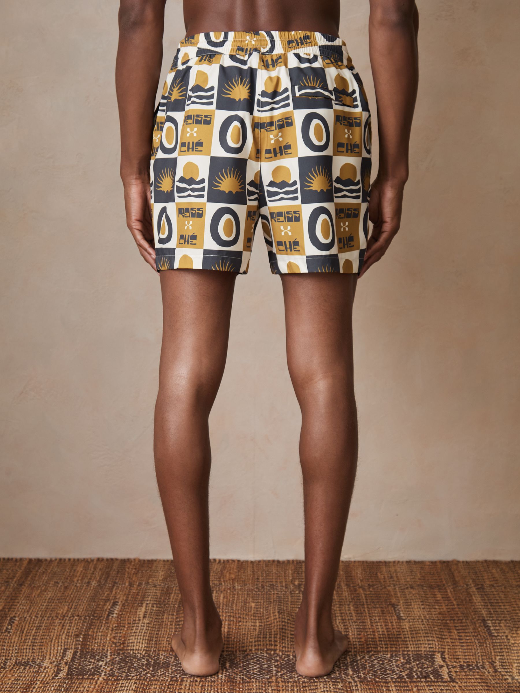 Reiss | Ché Sunset-Print Swim Shorts in Olive Green