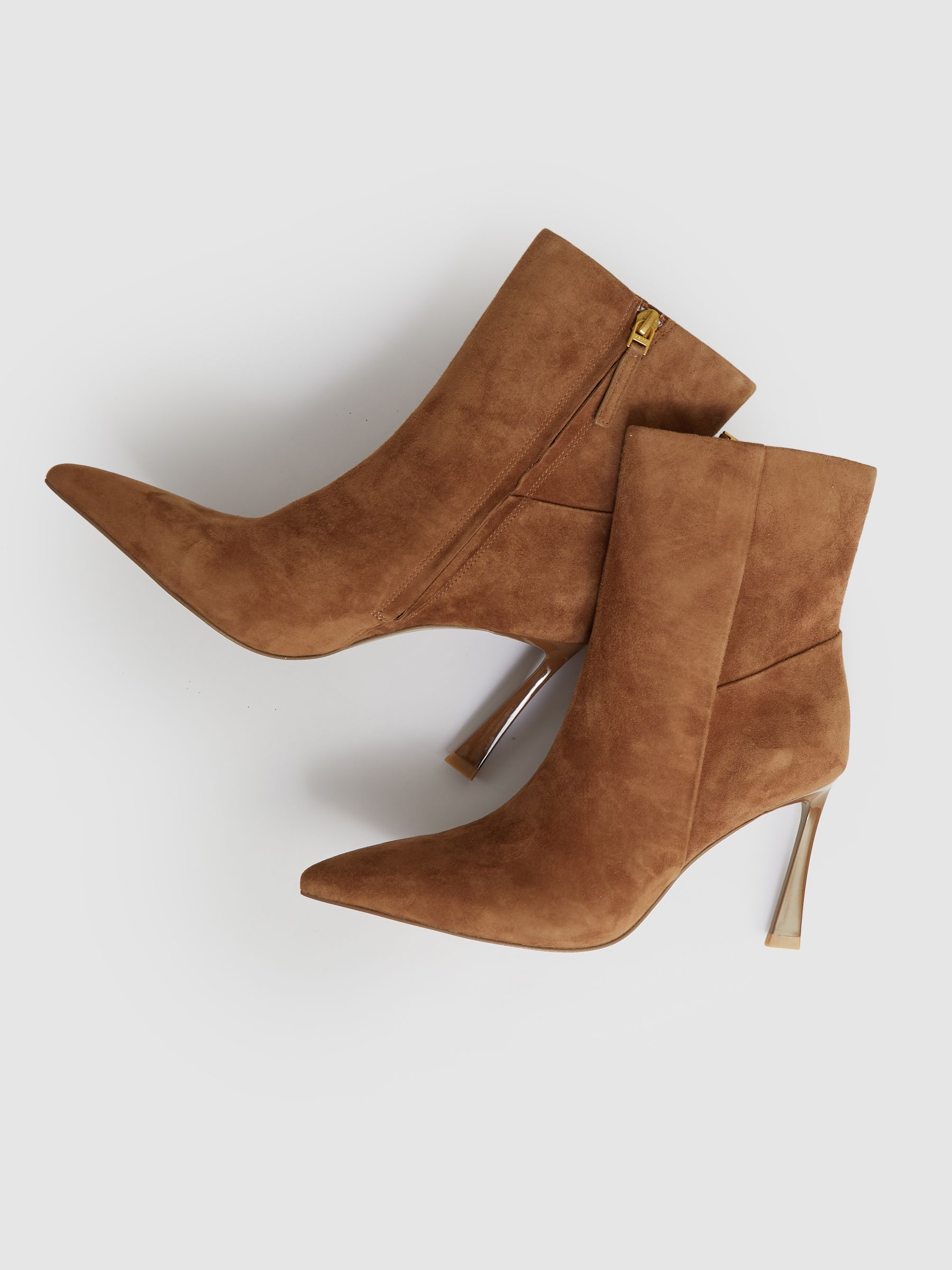 Suede High Heeled Ankle Boots in Tan