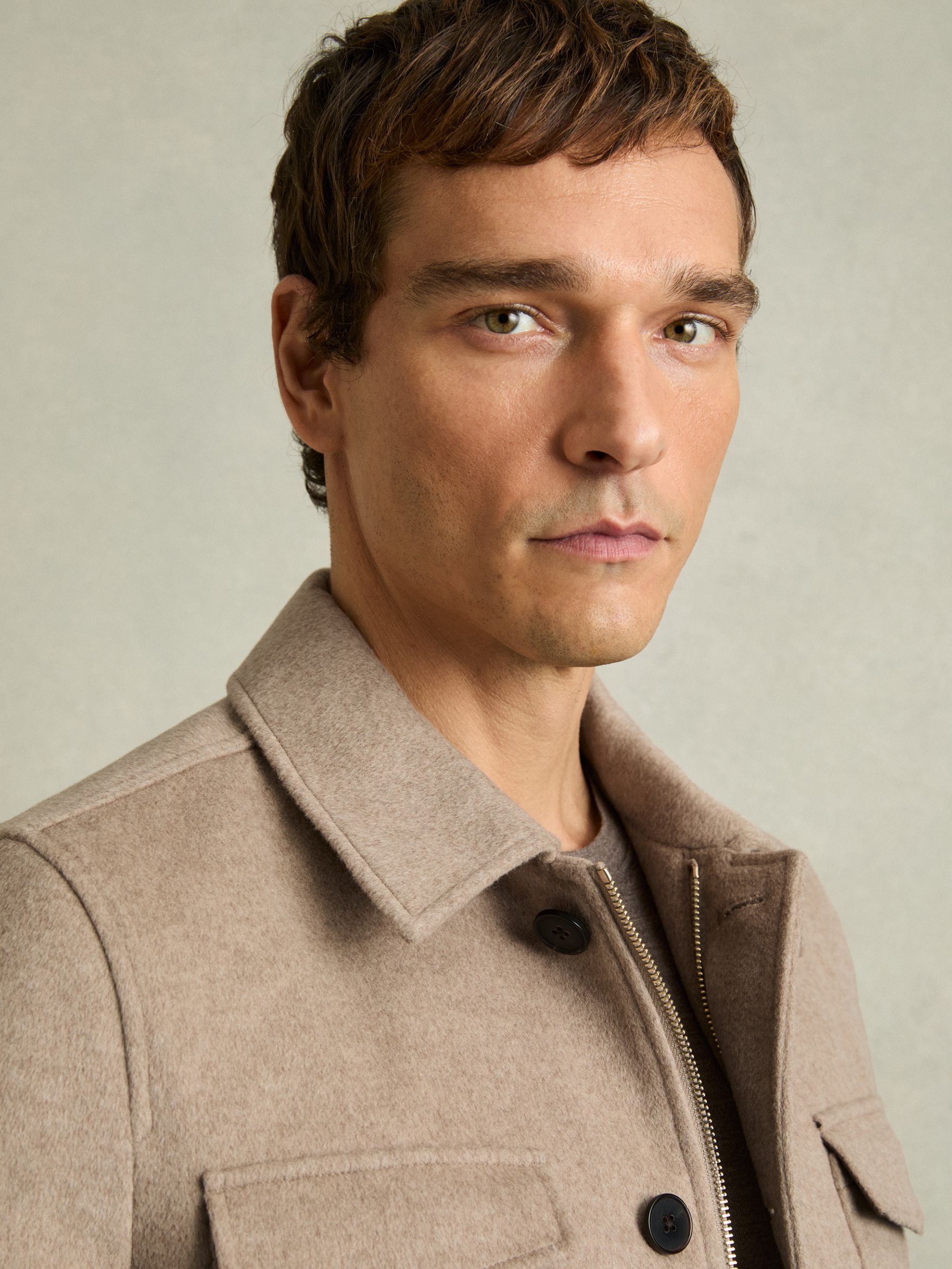 Wool-Blend Zip-Through Four-Pocket Jacket in Oatmeal Melange