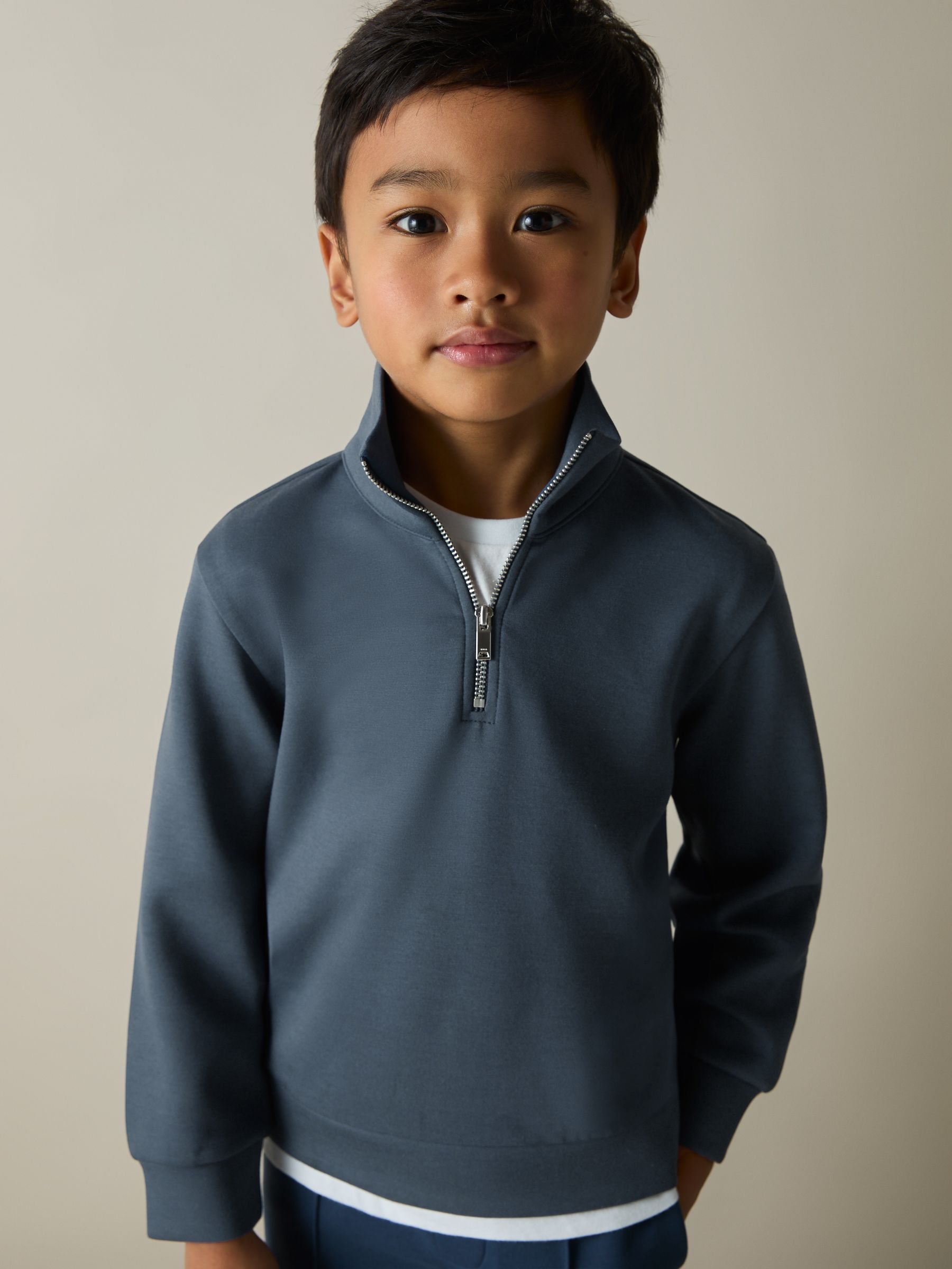 9-13 yrs Interlock-Jersey Half-Zip Sweatshirt in Dark Diesel Blue