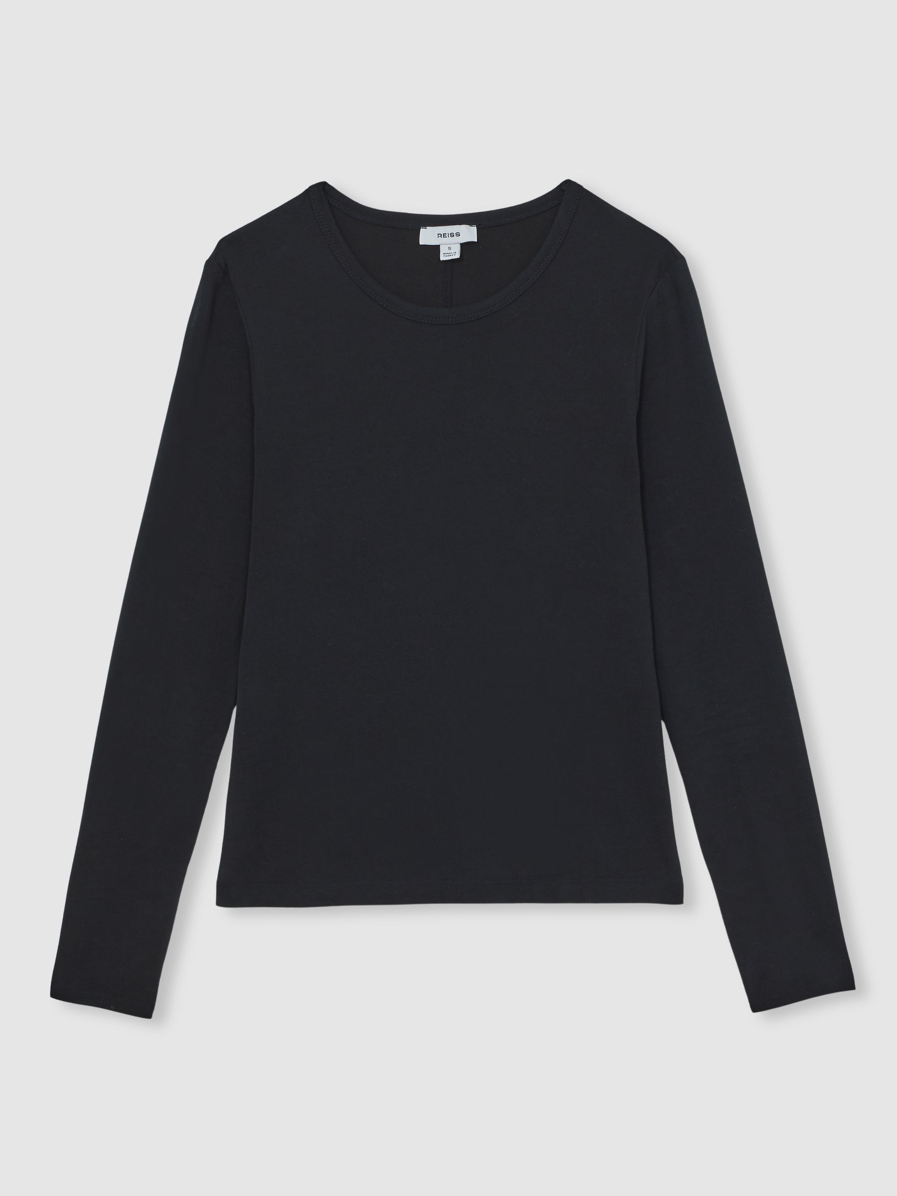 Cotton Crew-Neck Long-Sleeve T-Shirt With Stretch in Black