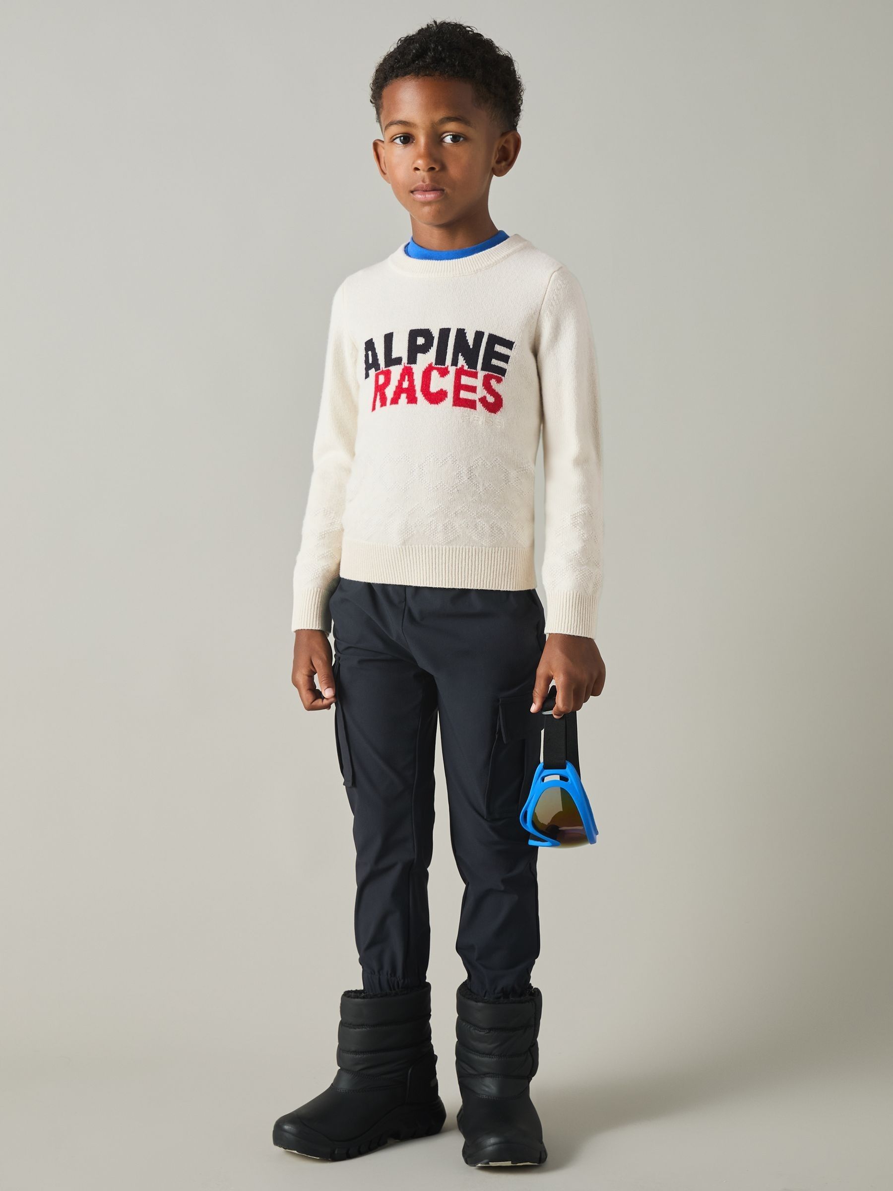 9-13 yrs Wool-Blend Alpine Race-Intarsia Jumper in Off White