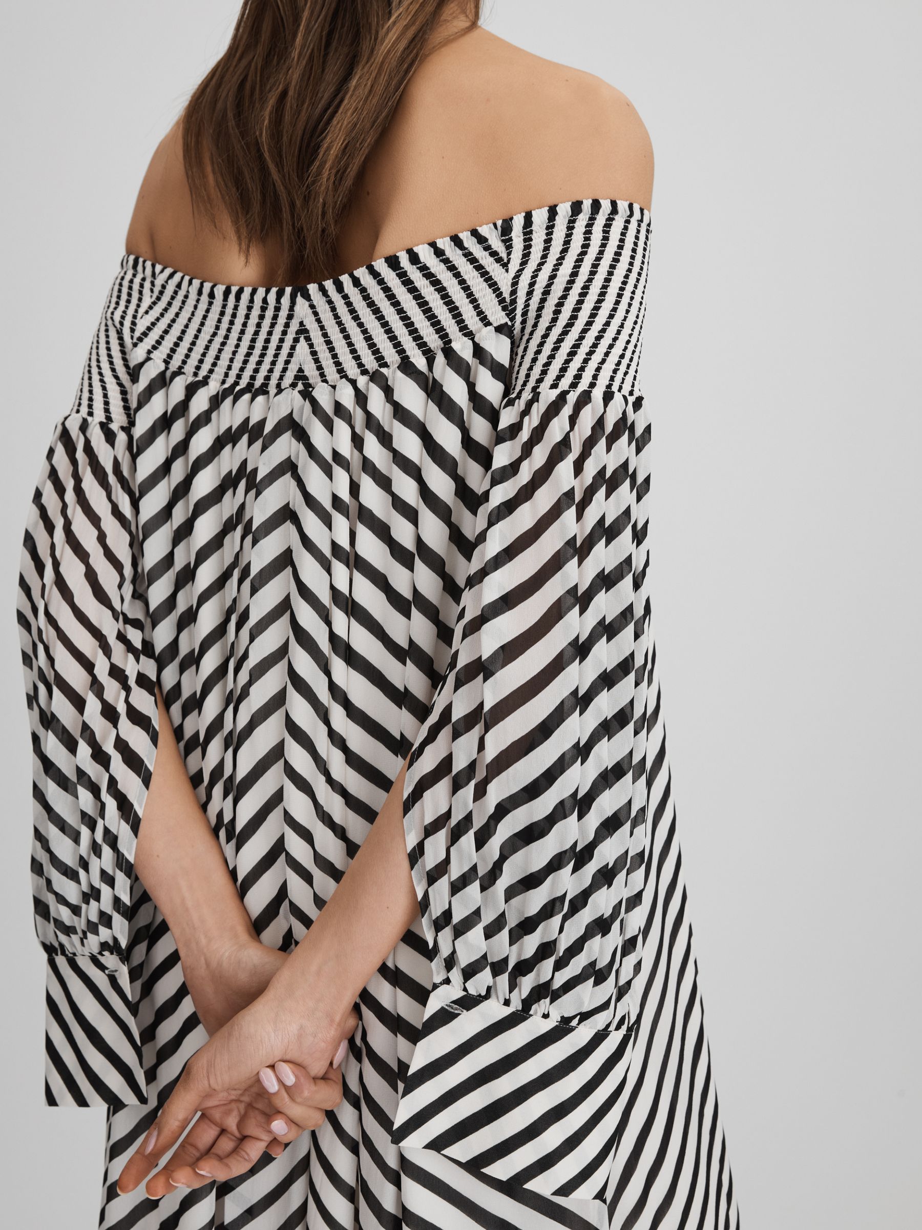 Striped Bardot Maxi Dress in Black/Cream