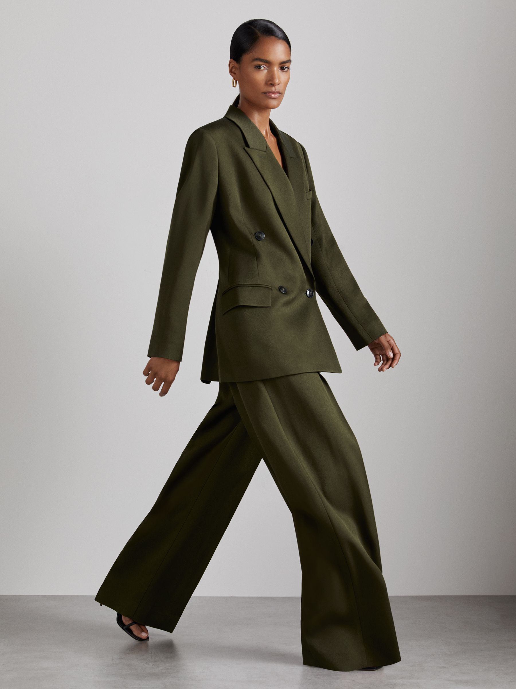 Atelier Double-Breasted Crepe Suit Jacket in Green