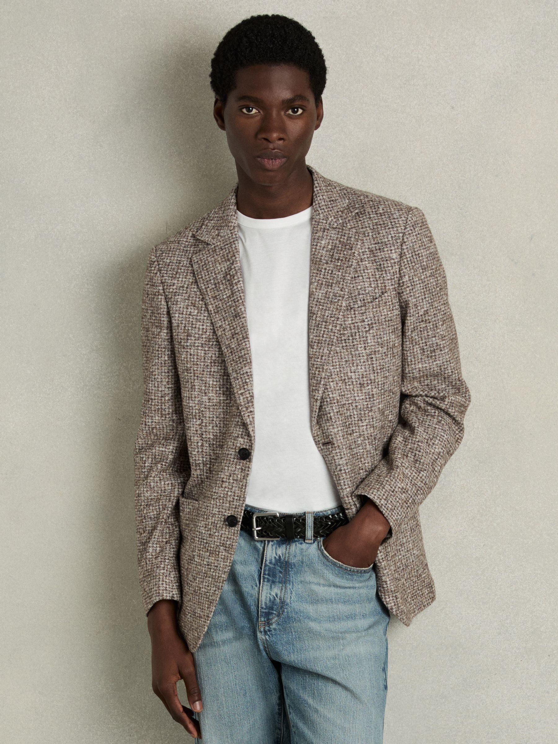 Tweed Single-Breasted Blazer with Wool in Oatmeal