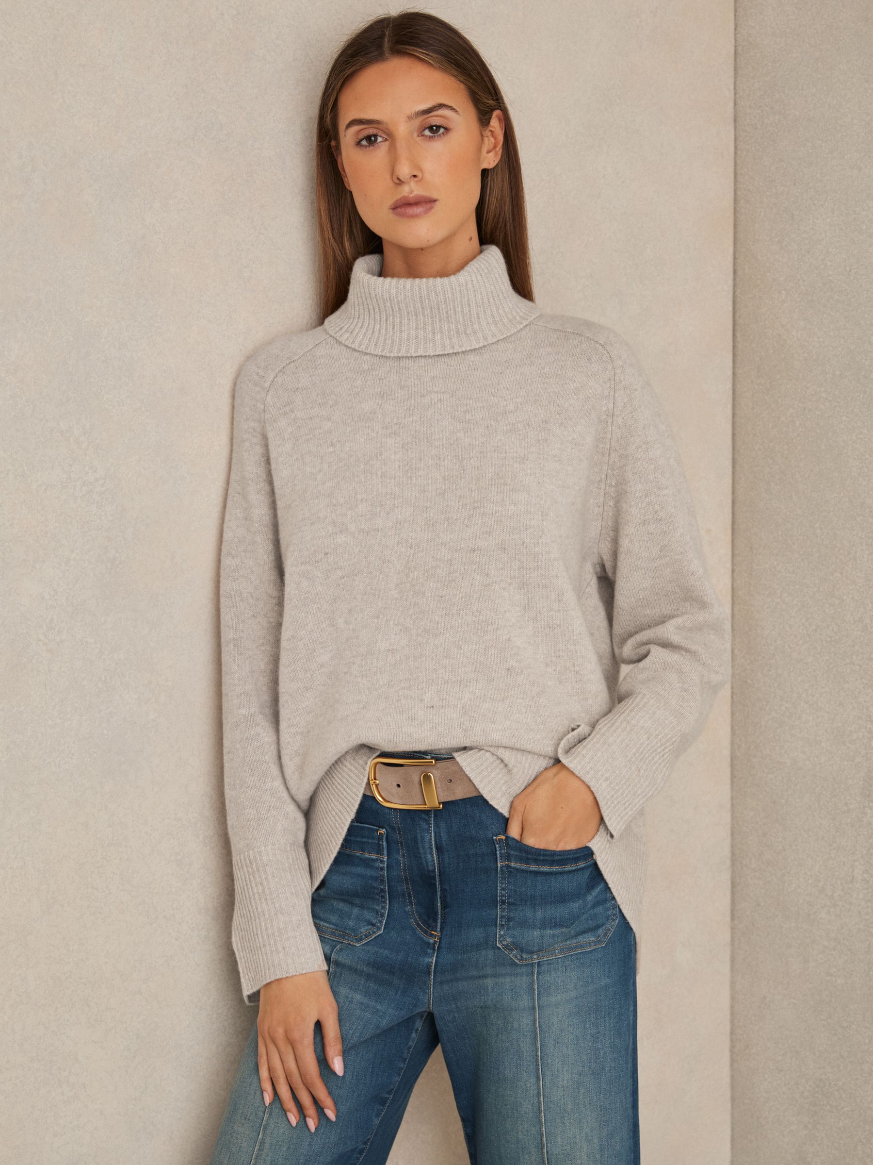 Wool-Cashmere Roll-Neck Jumper in Oatmeal