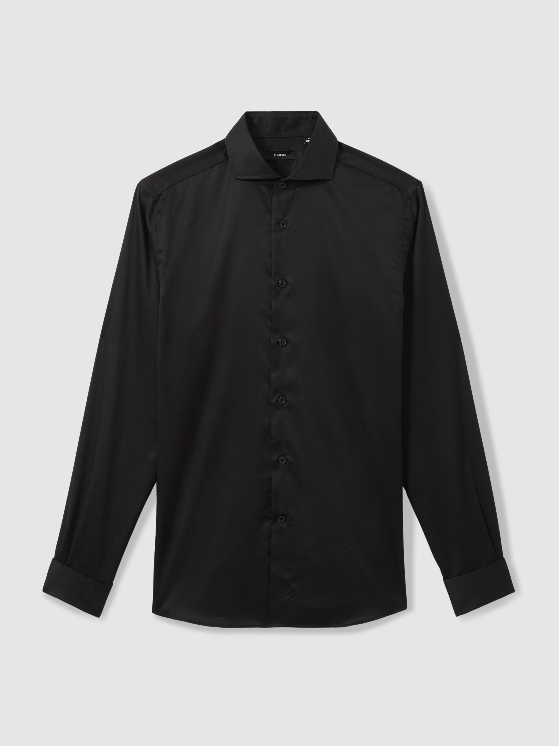 Regular Fit Cotton Double-Cuff Shirt in Black