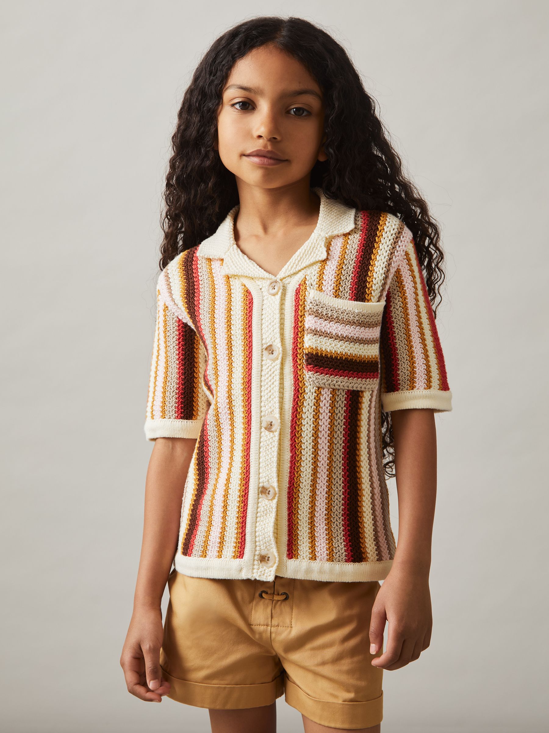 4-9 yrs Cotton Striped Crochet Shirt in Multi