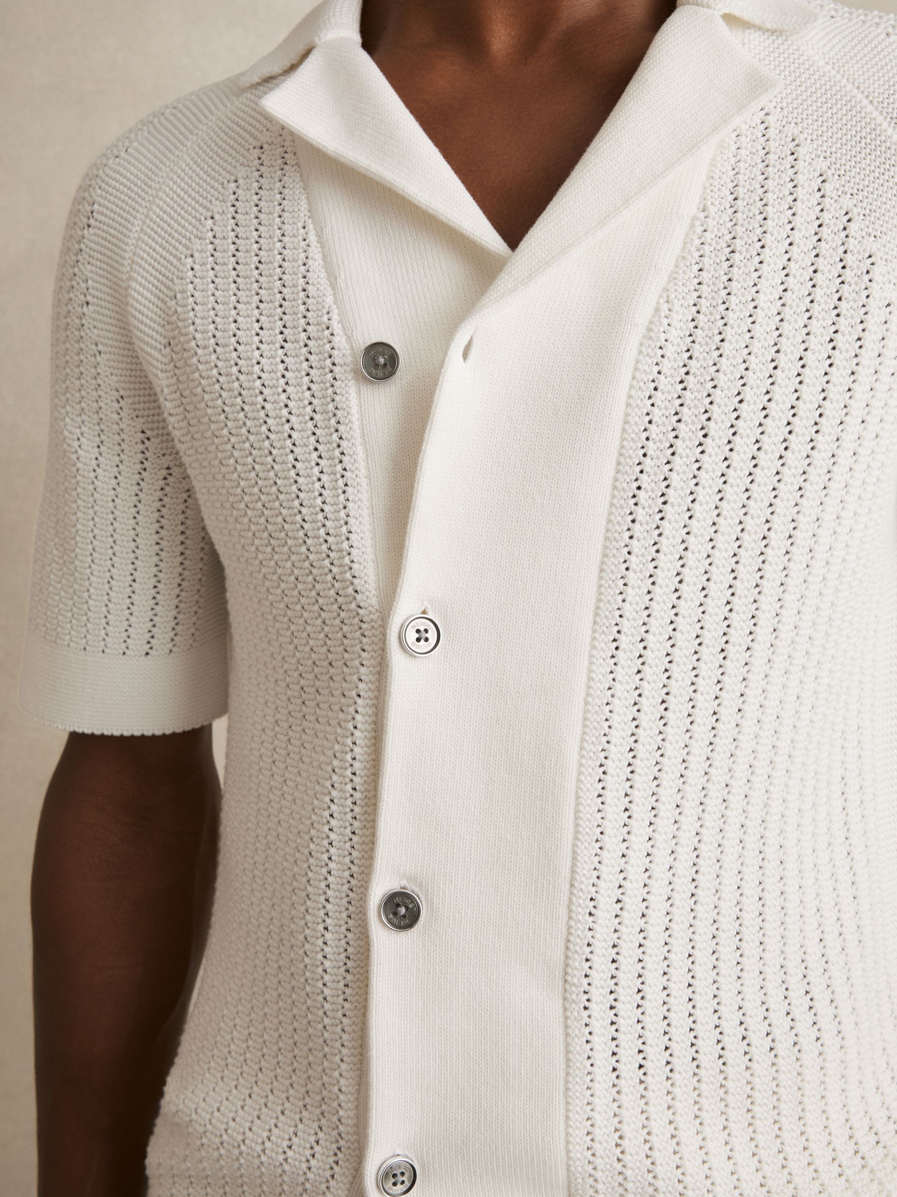 Cotton Textured-Knit Cuban-Collar Shirt in White