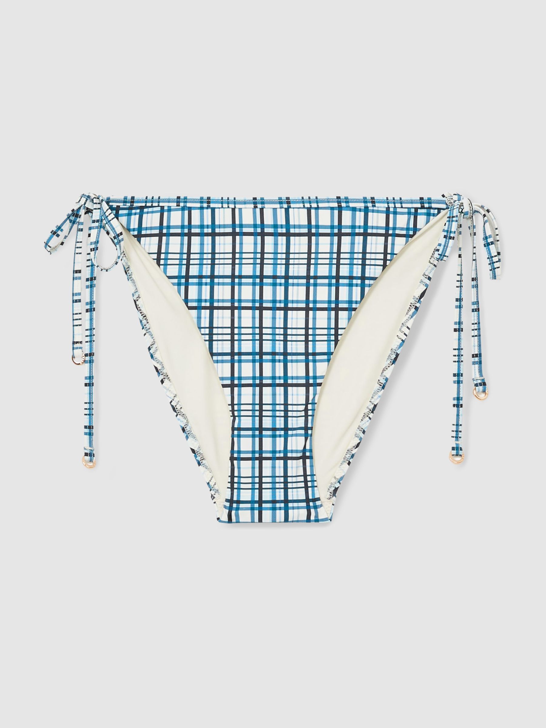 Check Side-Tie Bikini Bottoms in Blue