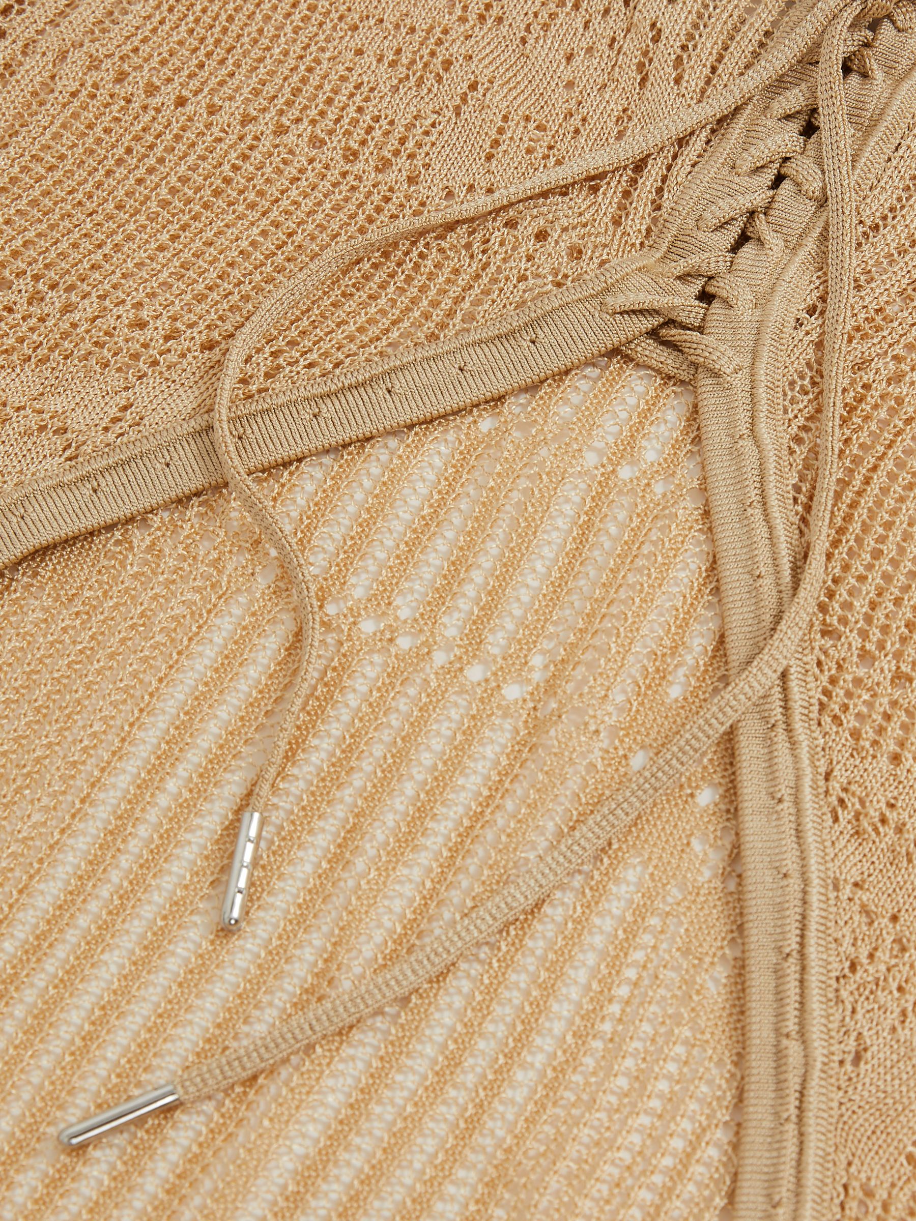 Lace-Knit Ruched Maxi Dress in Gold