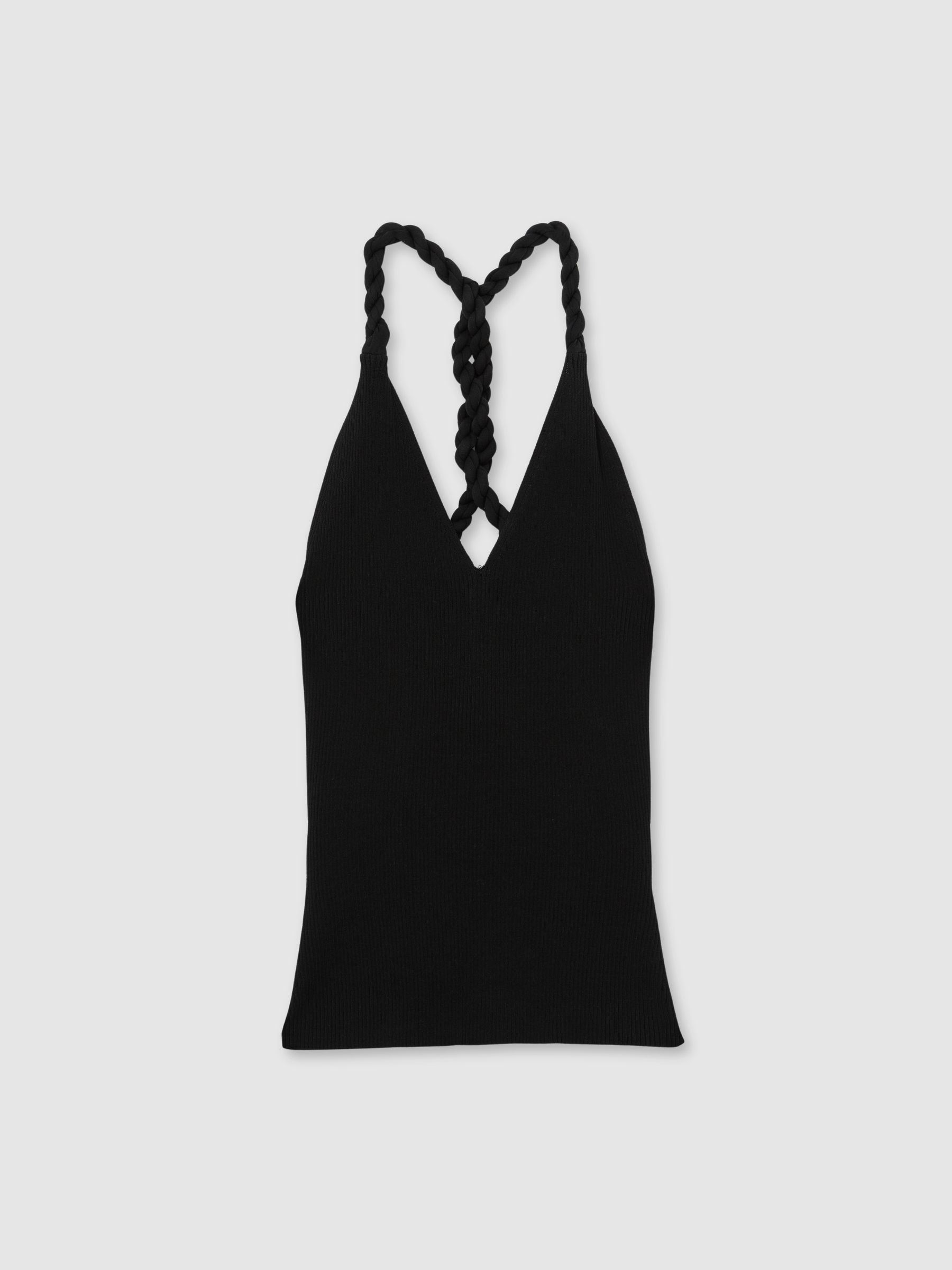 Twist-Strap Rib-Knit Vest in Black