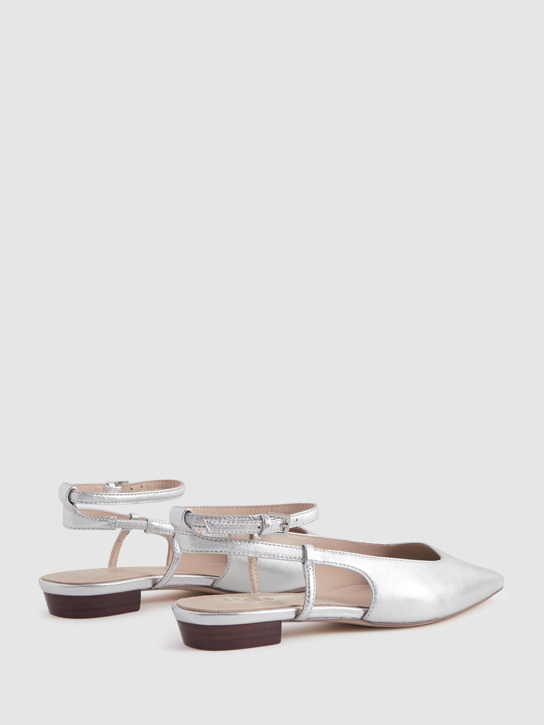 Leather Slingback Ballerina Flats in Silver