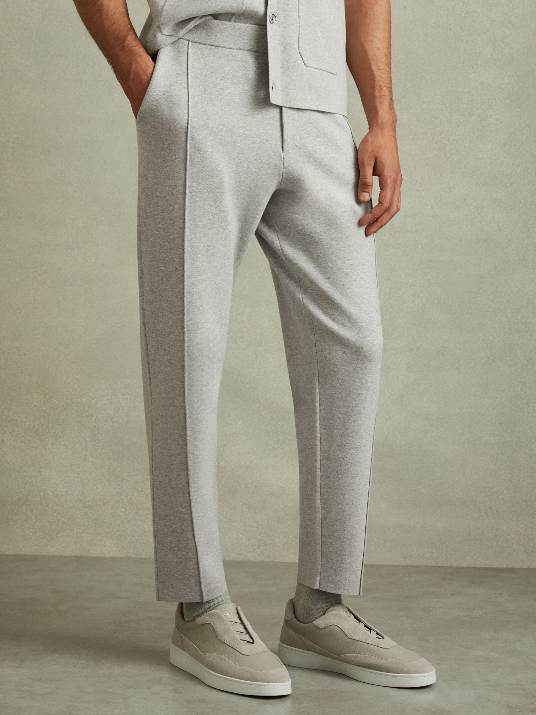 Jett Soft Grey Melange Knitted Front Seam Elasticated Joggers