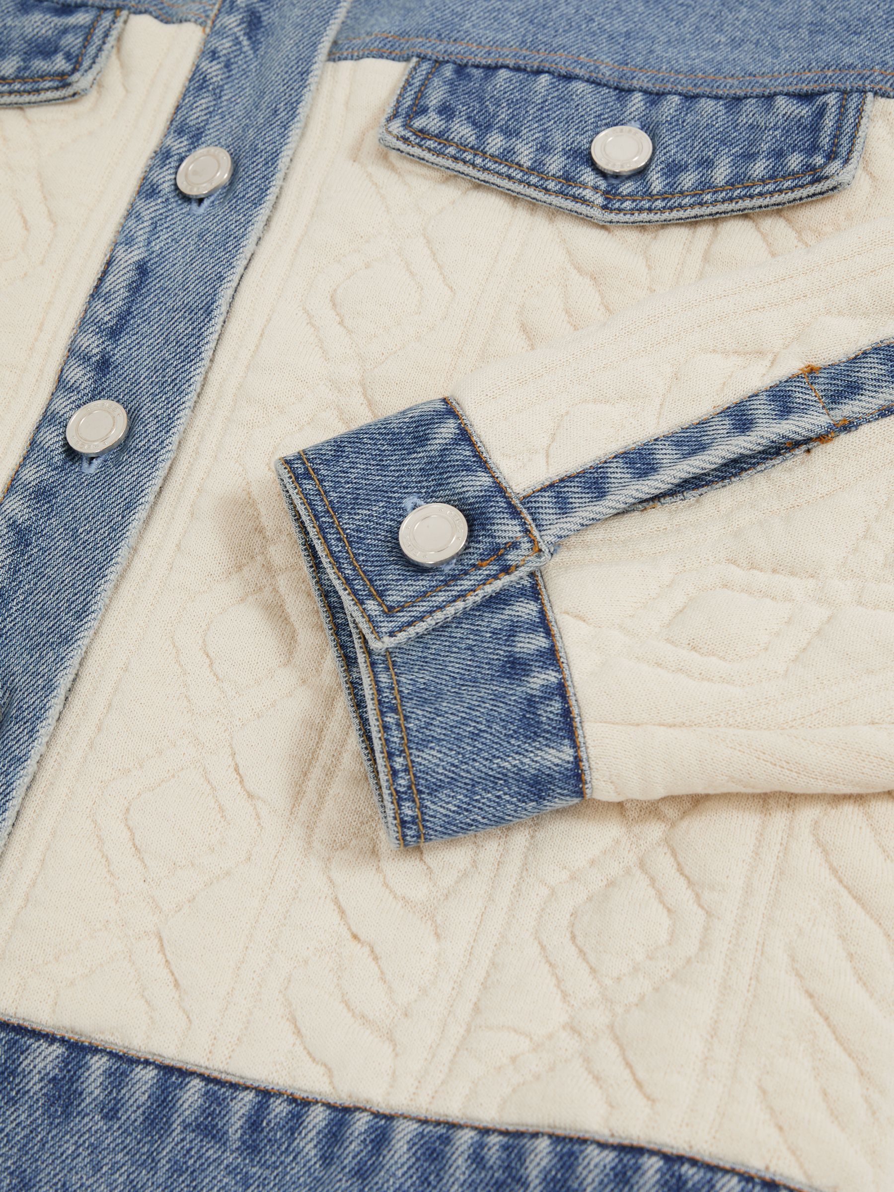 Quilted Colour Block Denim Jacket in Denim Blue