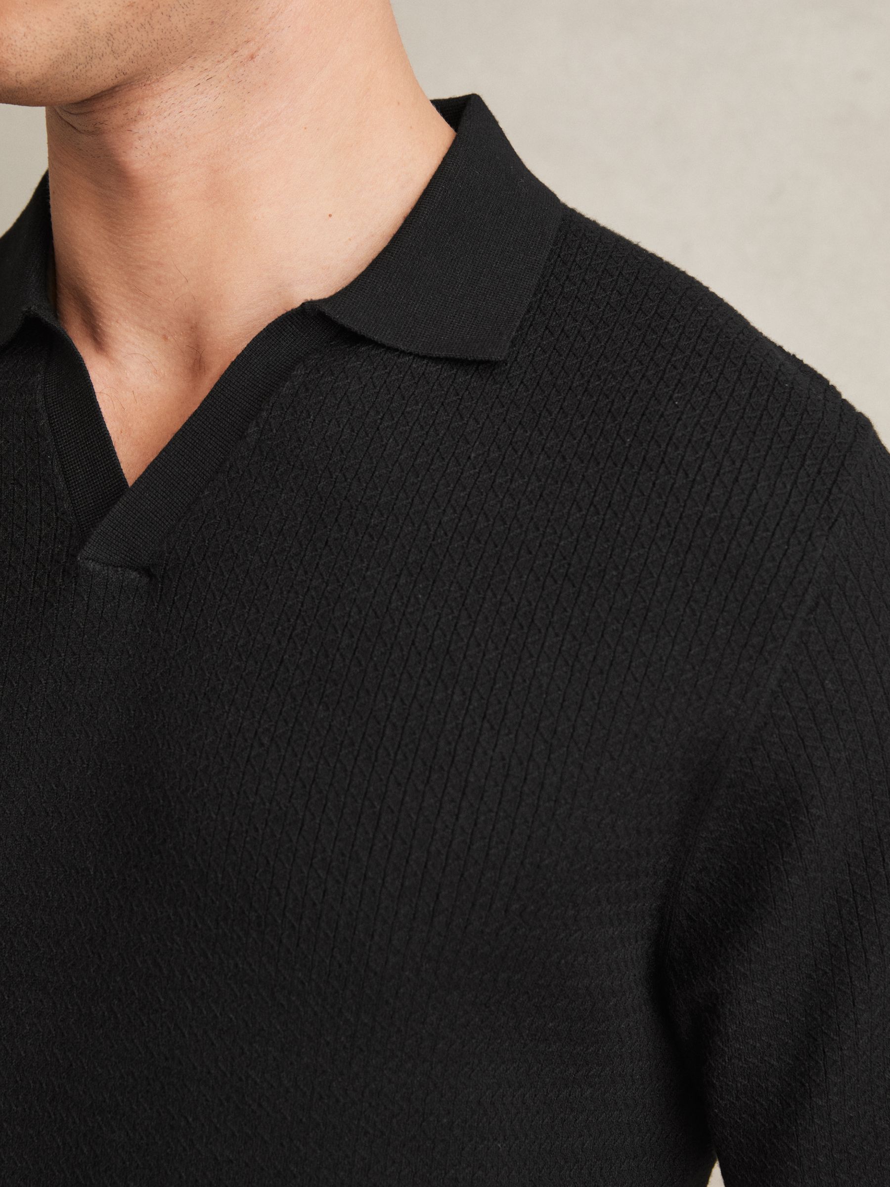 Open-Collar Knit Polo Shirt in Black