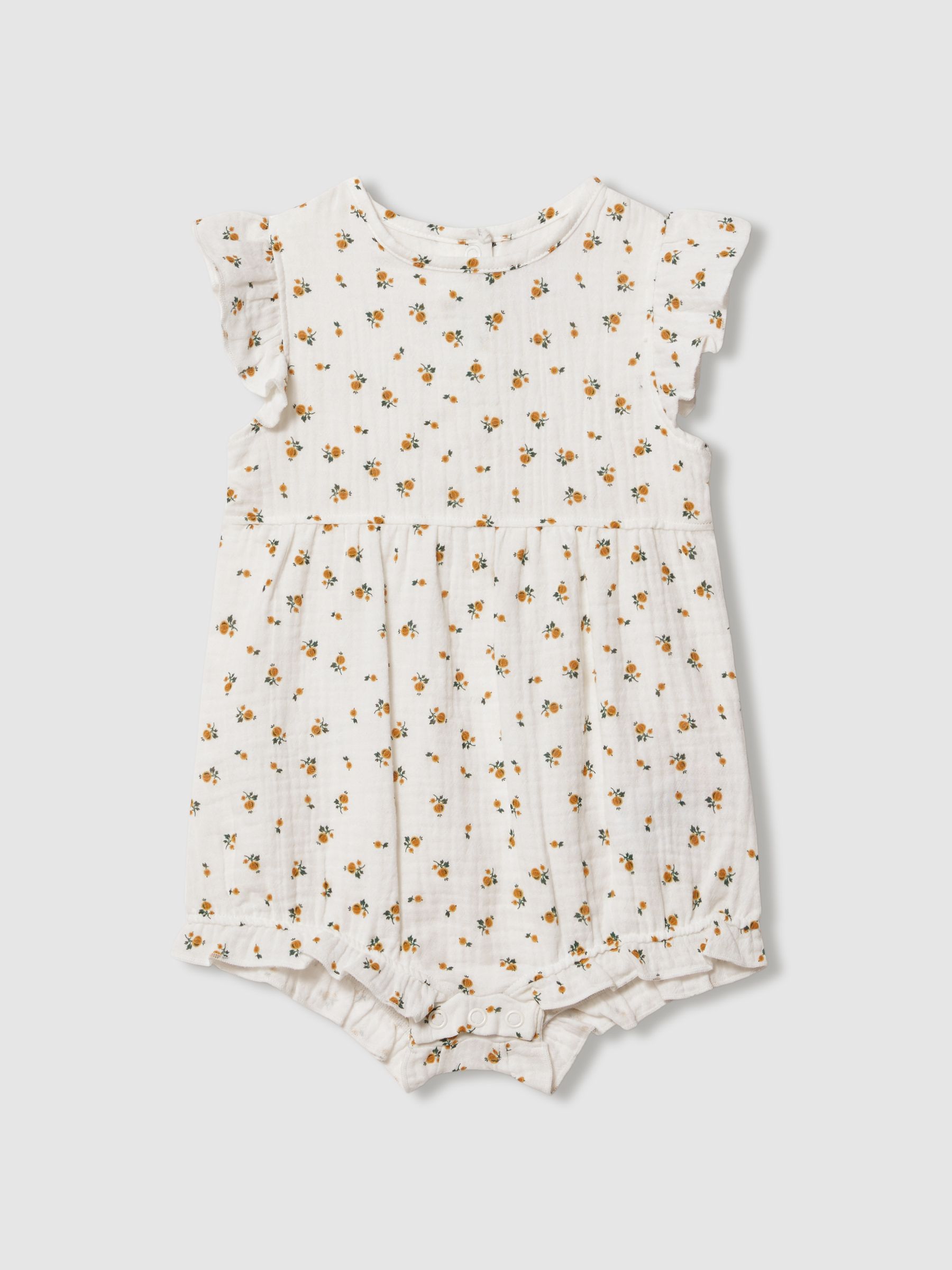 Cotton Seersucker Floral Print Romper in Ivory Print