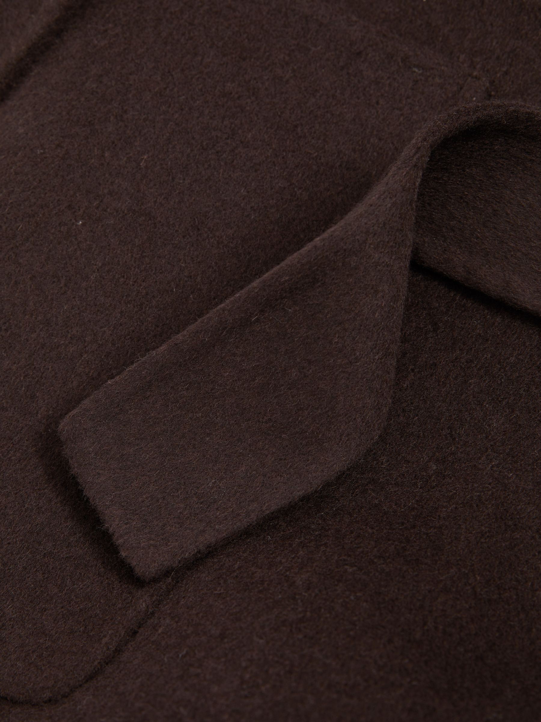 Wool Blend Double Breasted Blindseam Coat in Chocolate