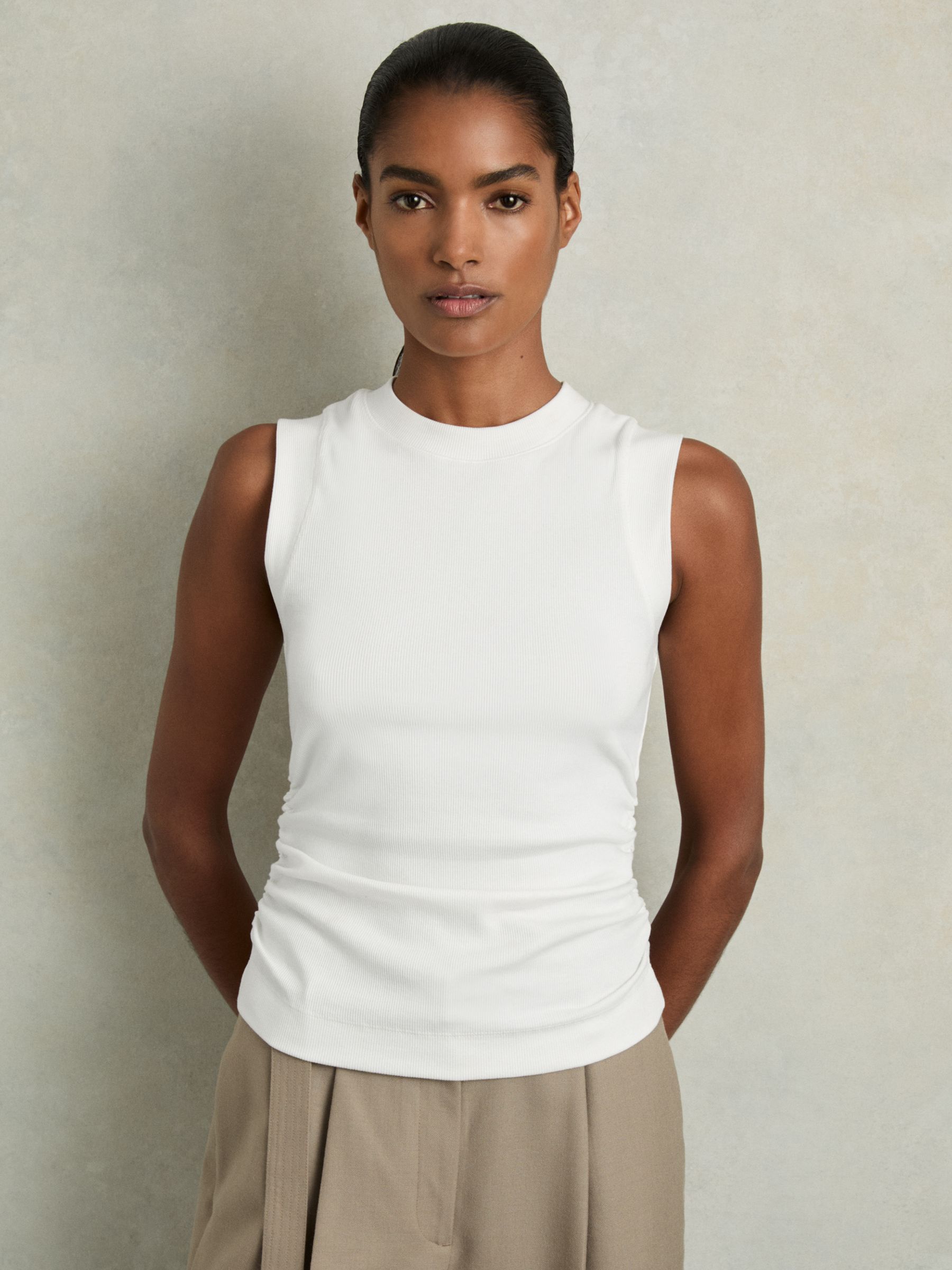 Ribbed Ruched Waist Vest in White
