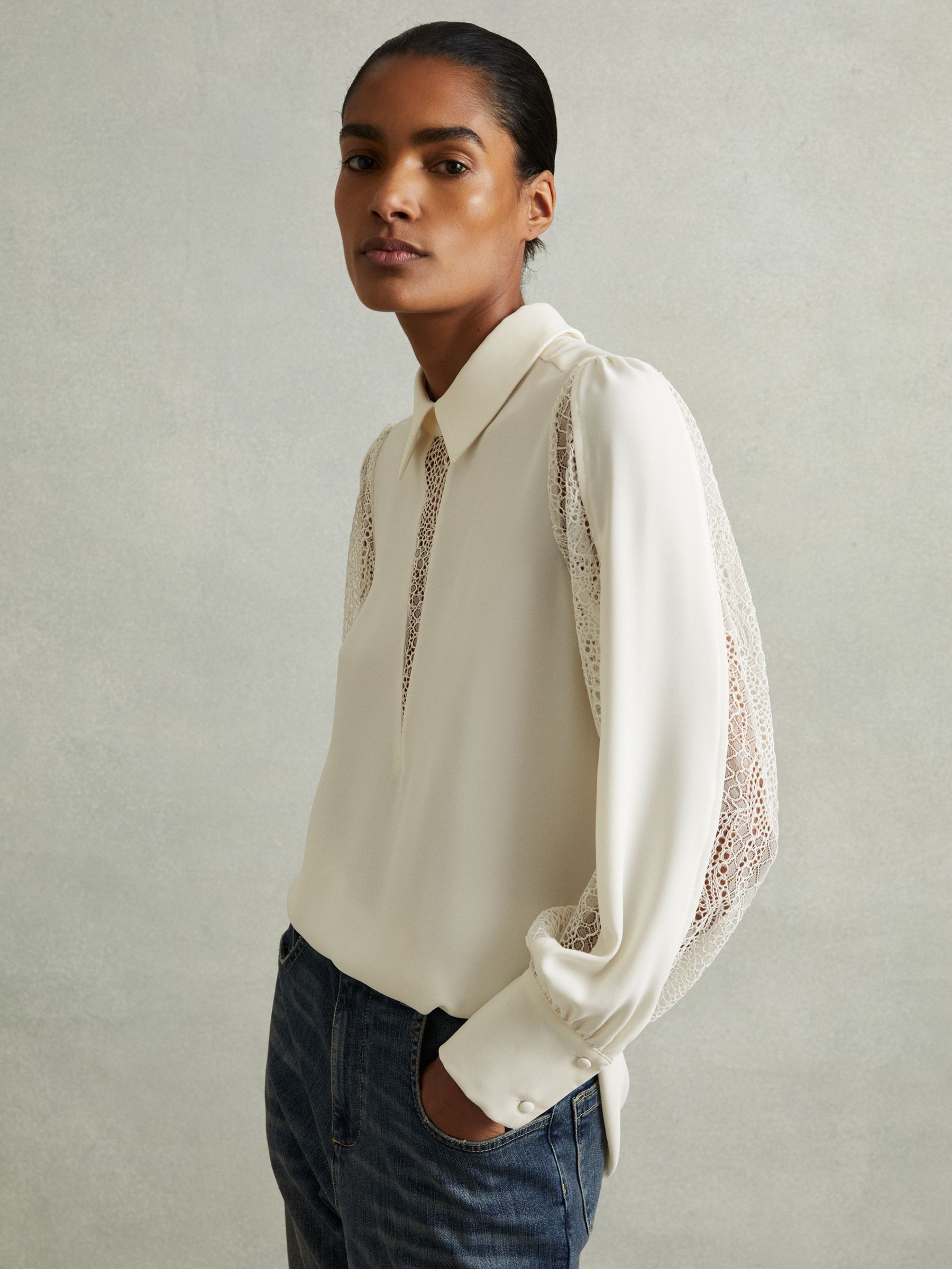 Lace Insert Blouse in Cream