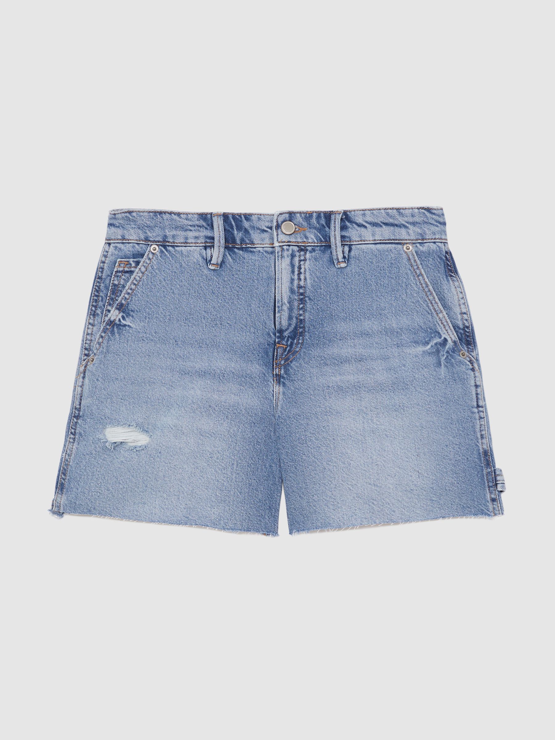 90S Long 100% Cotton Shorts in Indigo Blue