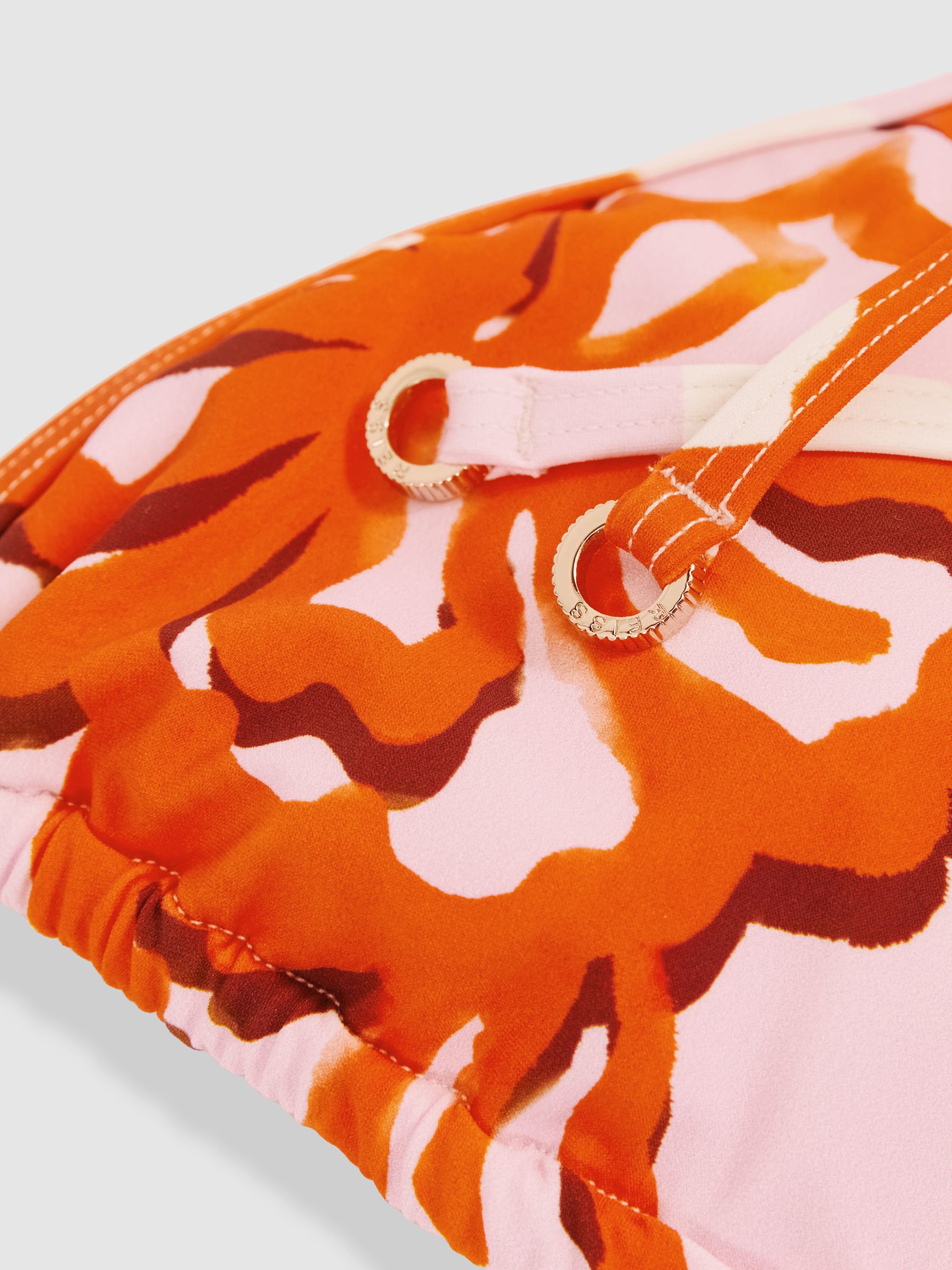 Printed Triangle Halter Neck Bikini Top in Pink/Orange