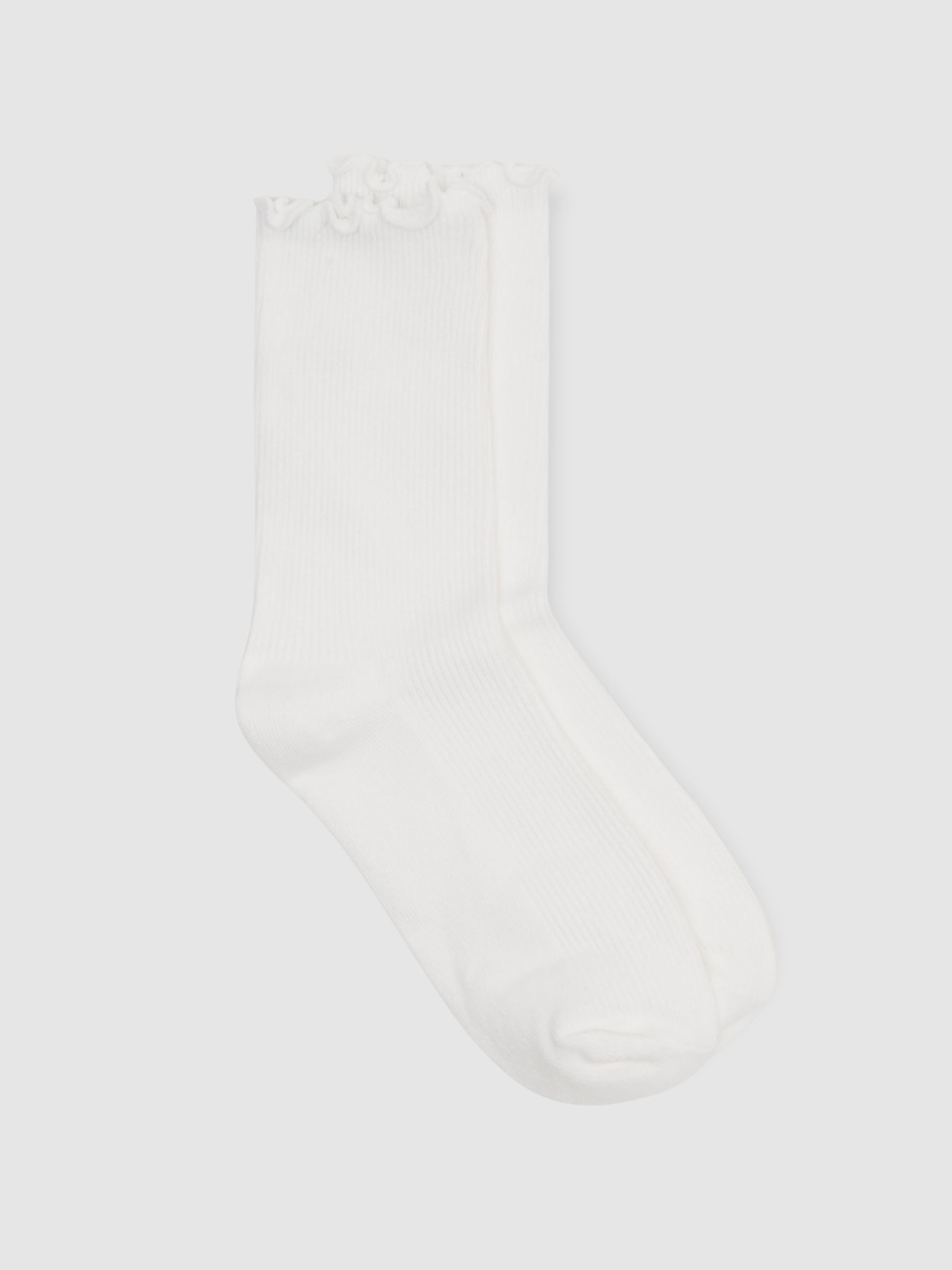 Ribbed Frilly Socks in Cream