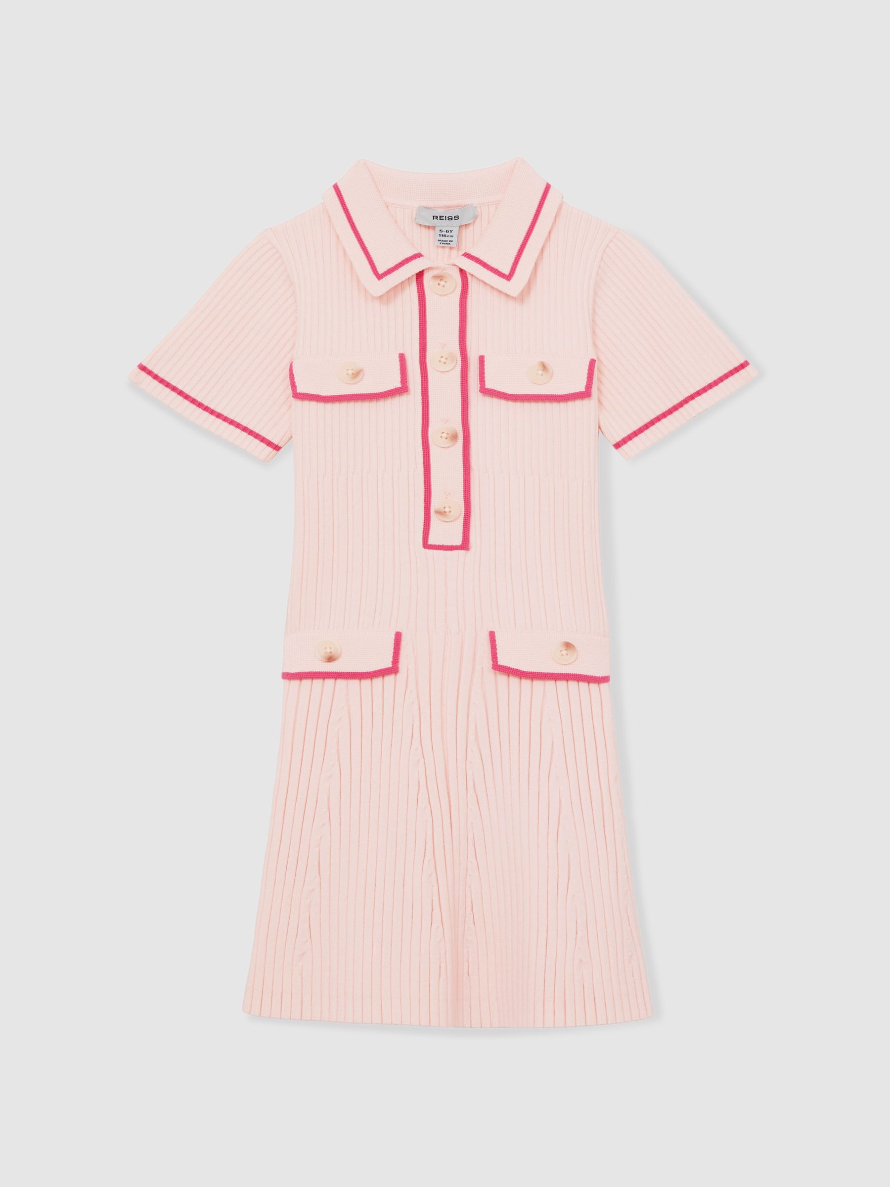 13-14 yrs Rib-Knit Button-Down Dress in Pink