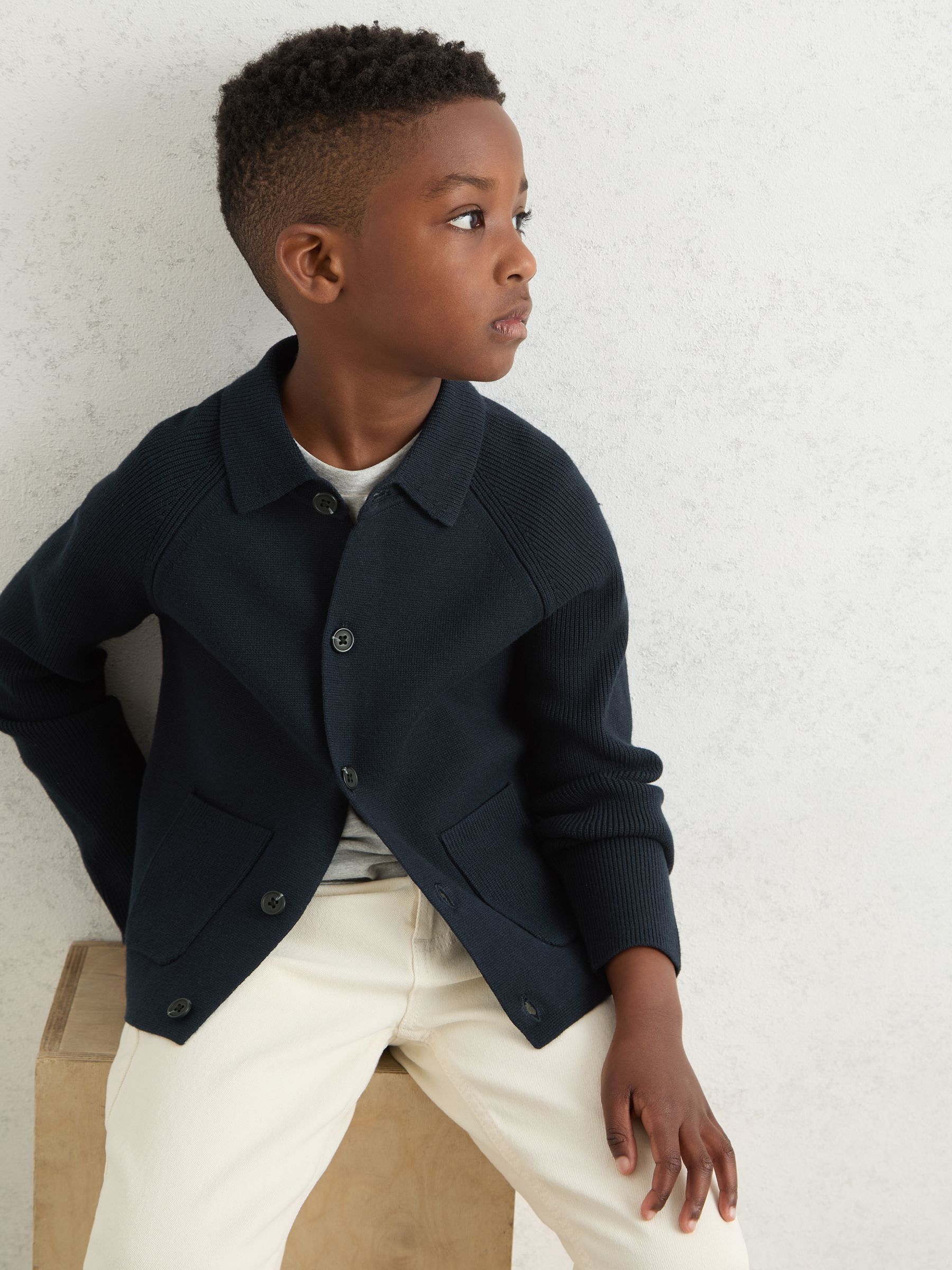 9-13 yrs Button-Through Knitted Cardigan in Navy