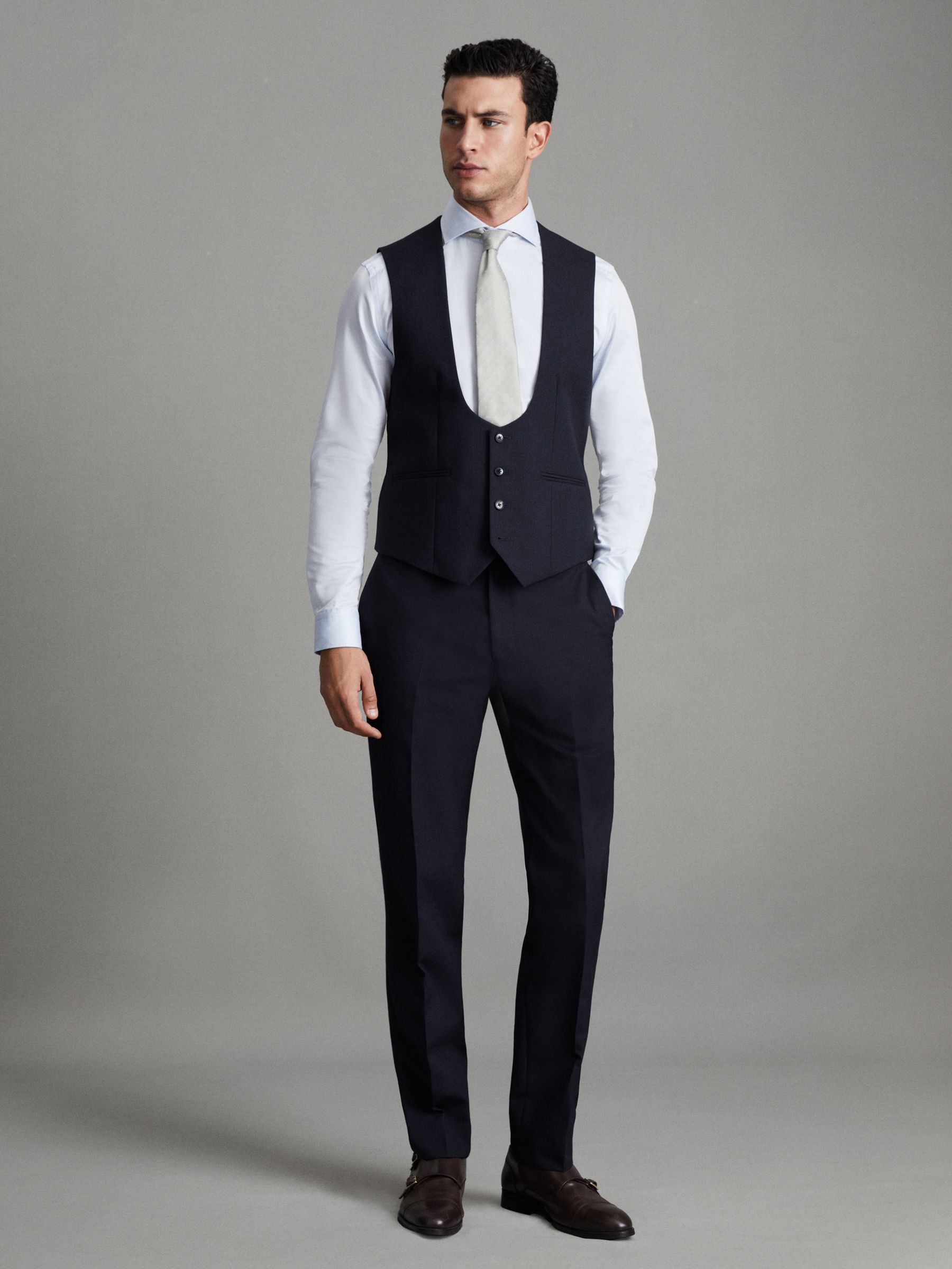 Horse Shoe Slim Fit Wool Waistcoat in Navy