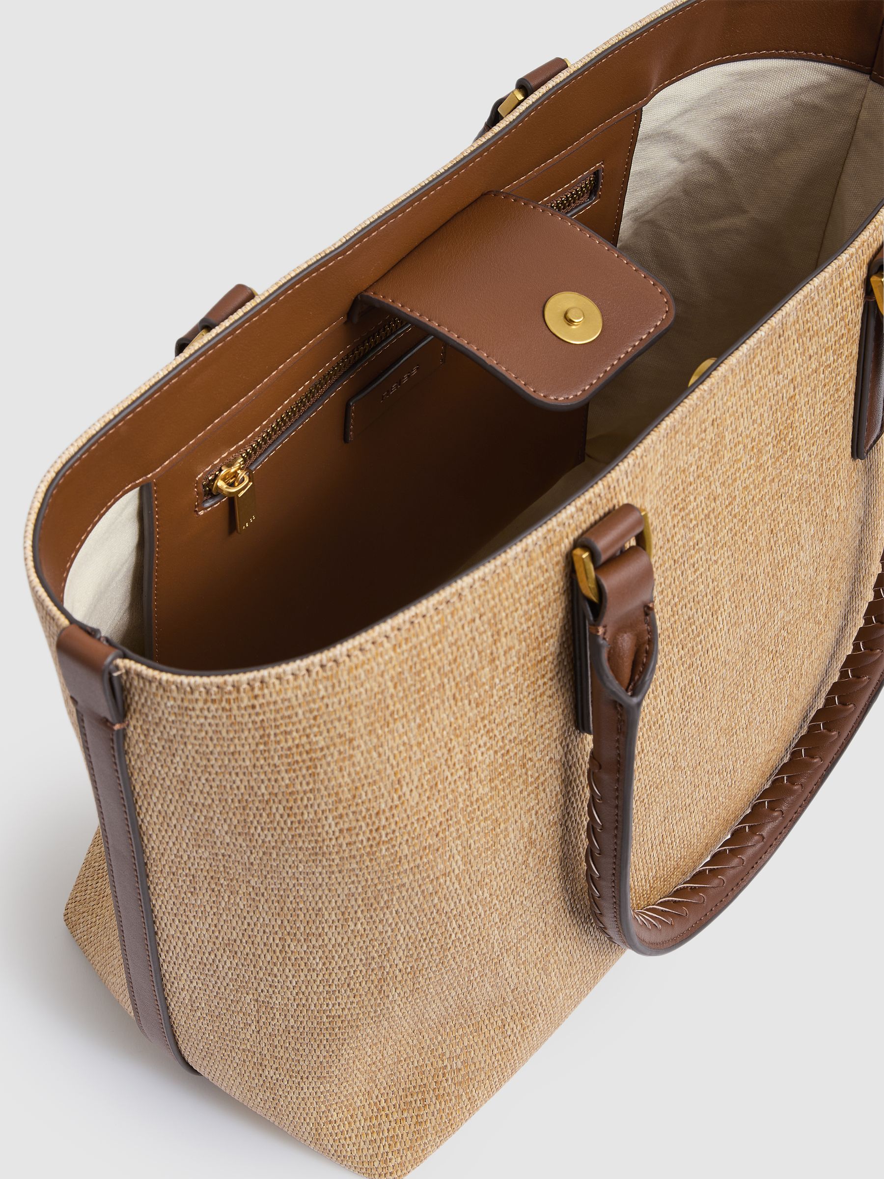 Raffia Braided Strap Tote Bag in Tan