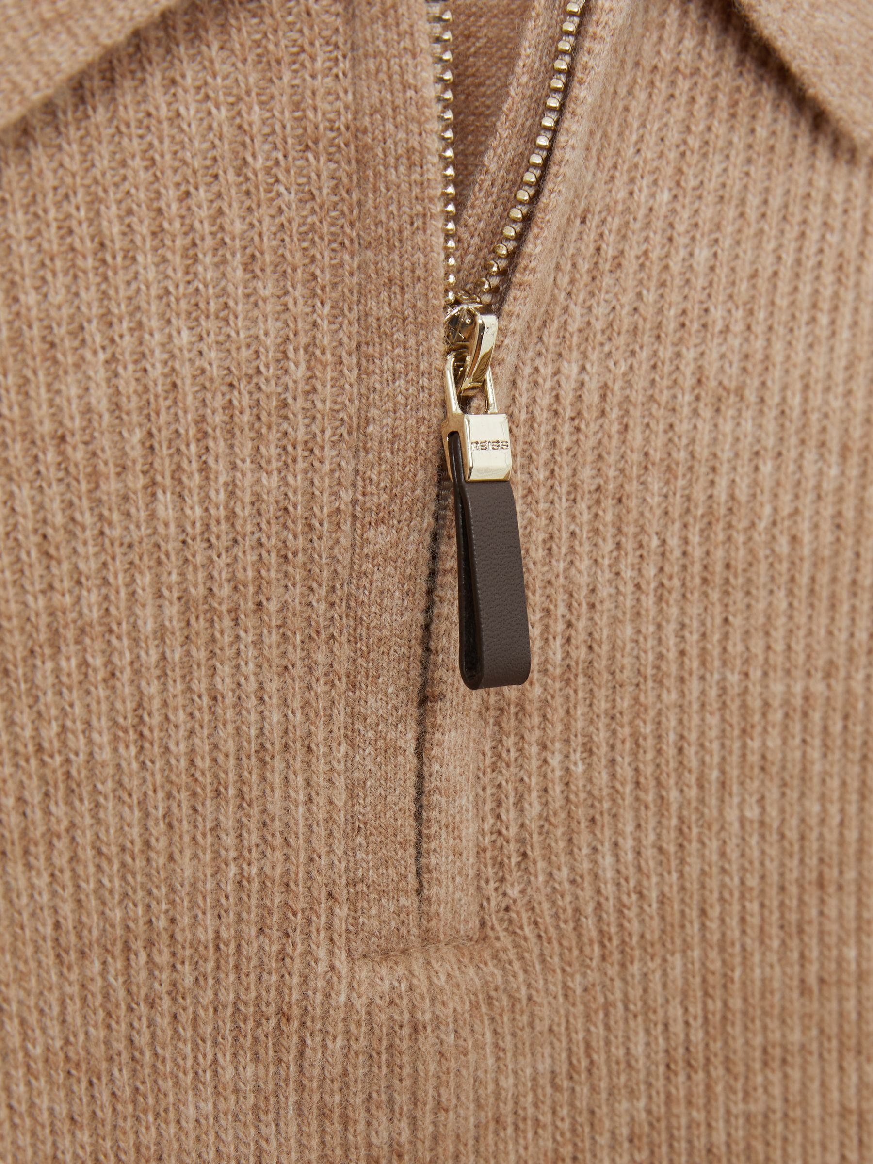 9-13 yrs Merino Wool Quarter Zip Polo Shirt in Soft Camel Brown