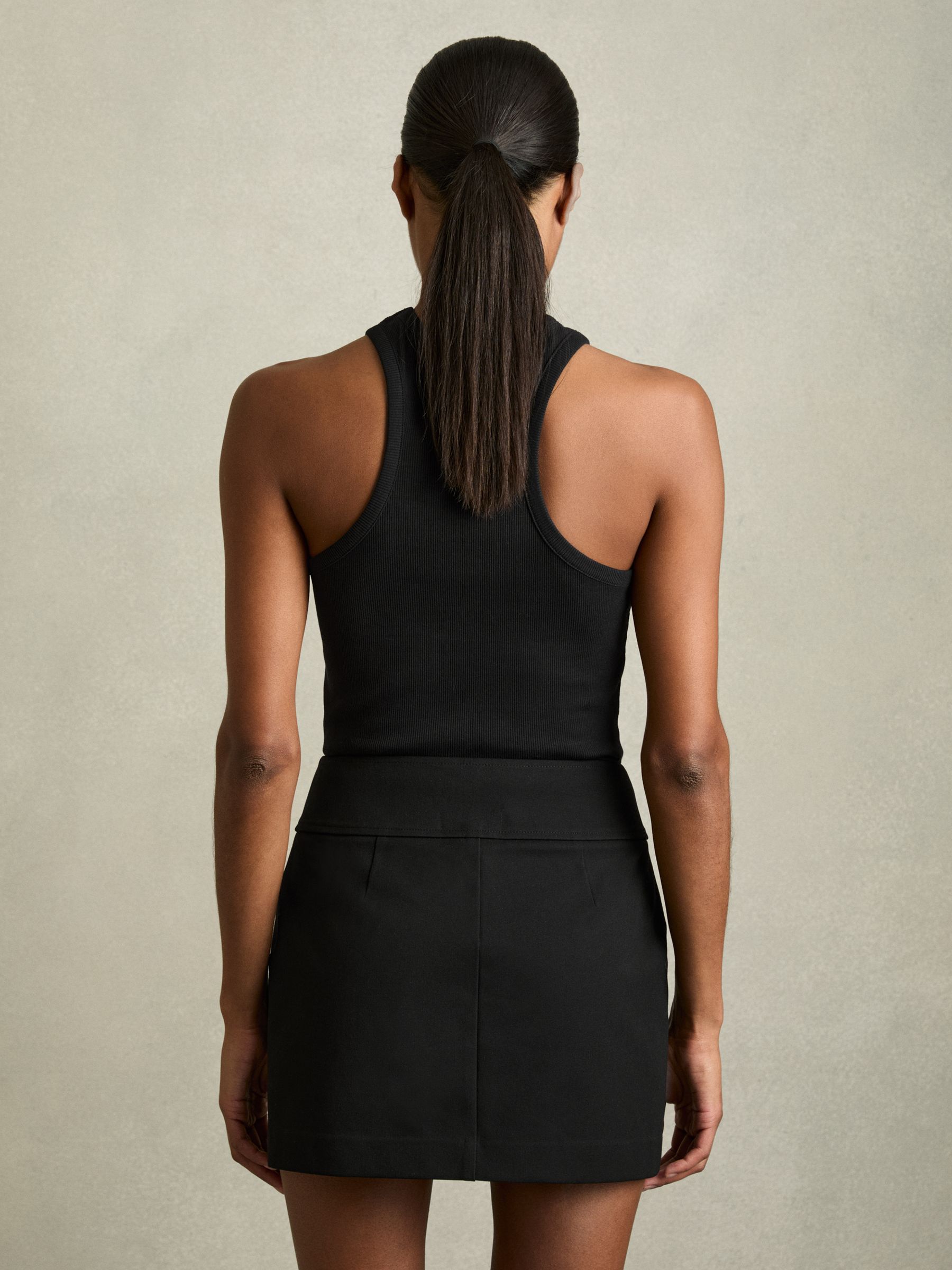 Zip-Through Ponte Mini Skirt in Black