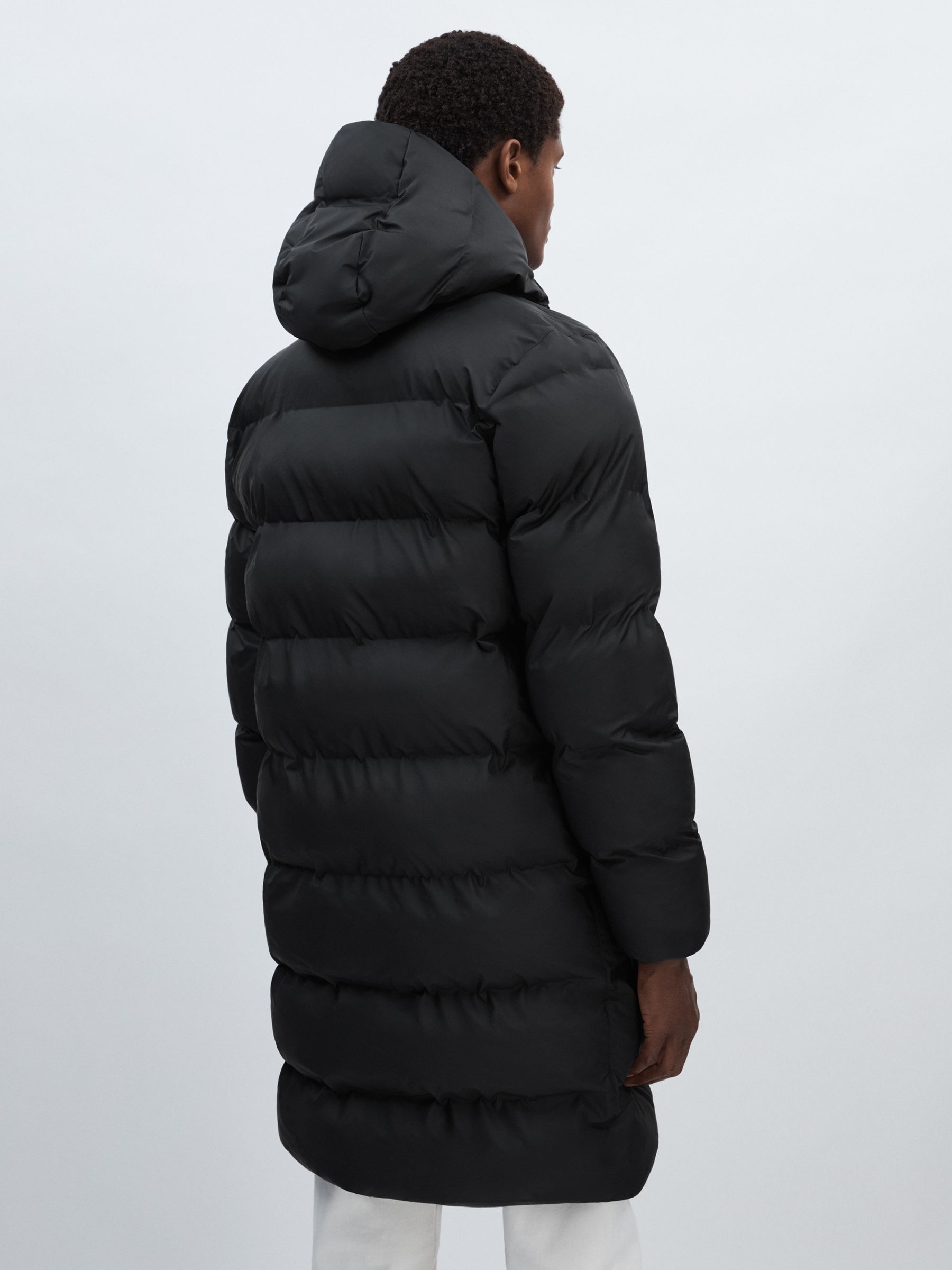 Rains Long Hooded Puffer Jacket in Black