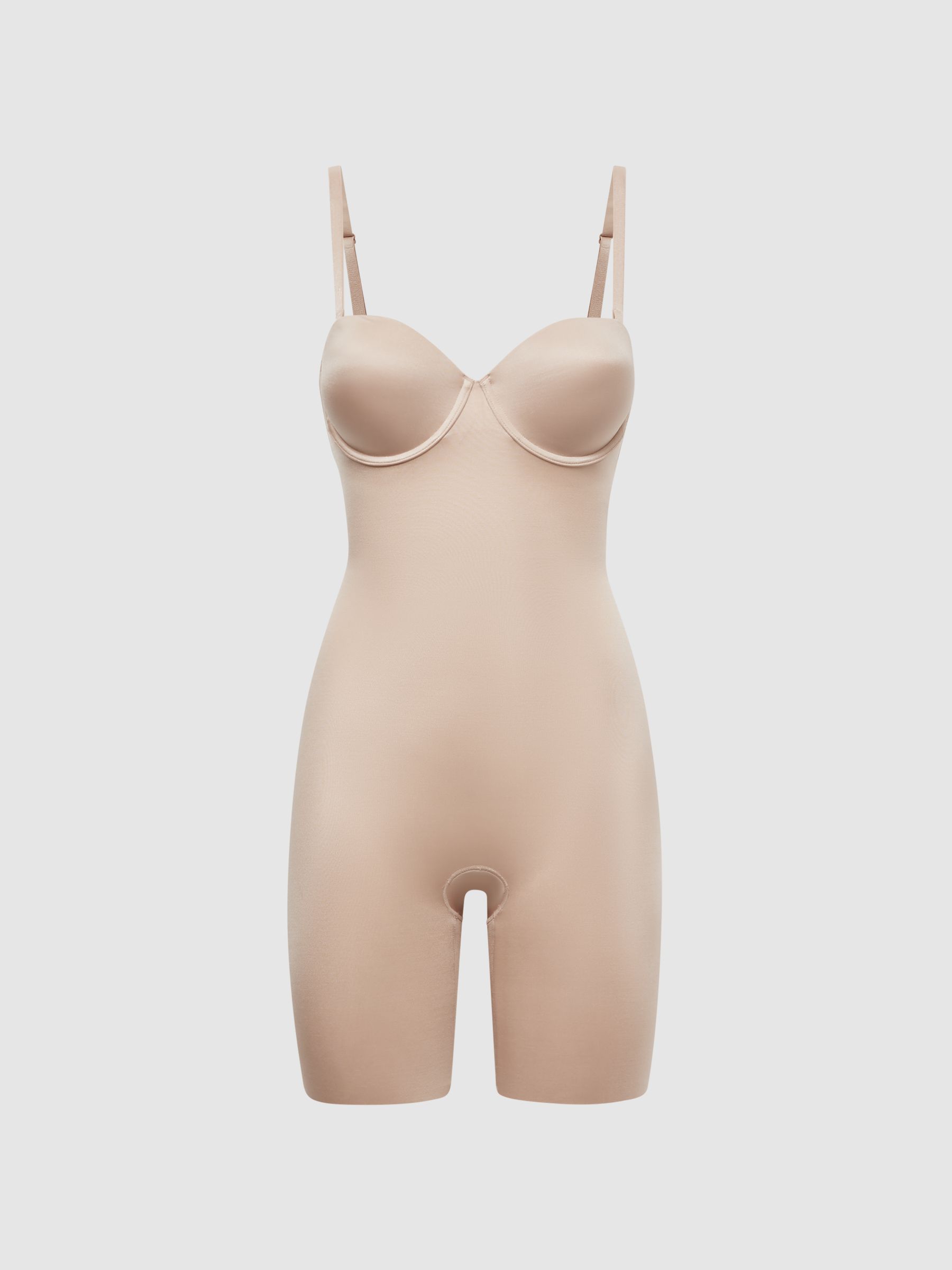 Spanx Shapewear Firming Strapless Mid-Thigh Bodysuit with Cups in Champagne