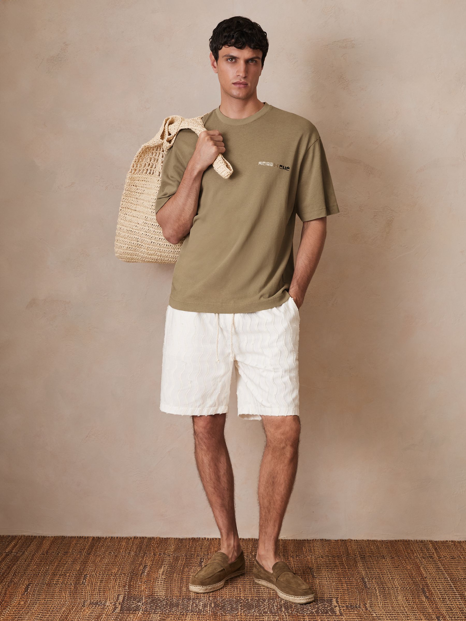 Reiss | Ché Cotton-Linen Sunset T-Shirt in Sage Green