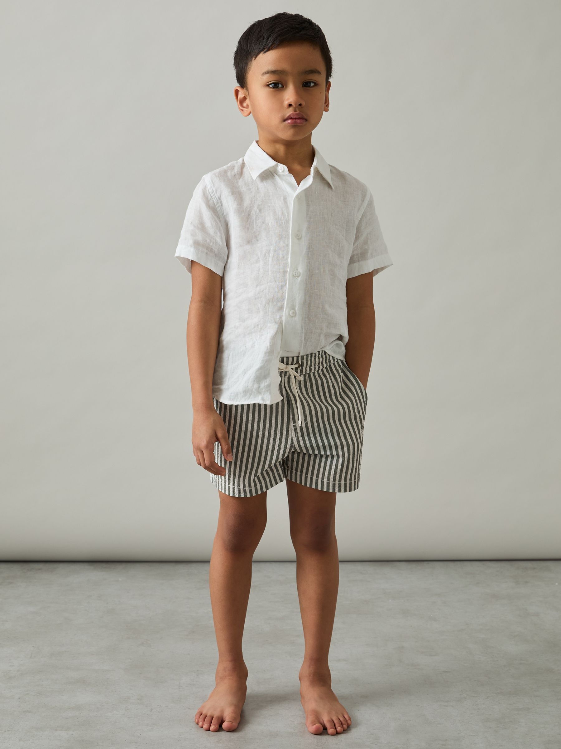 3-9 yrs Seersucker Striped Swim Shorts in Sage/White