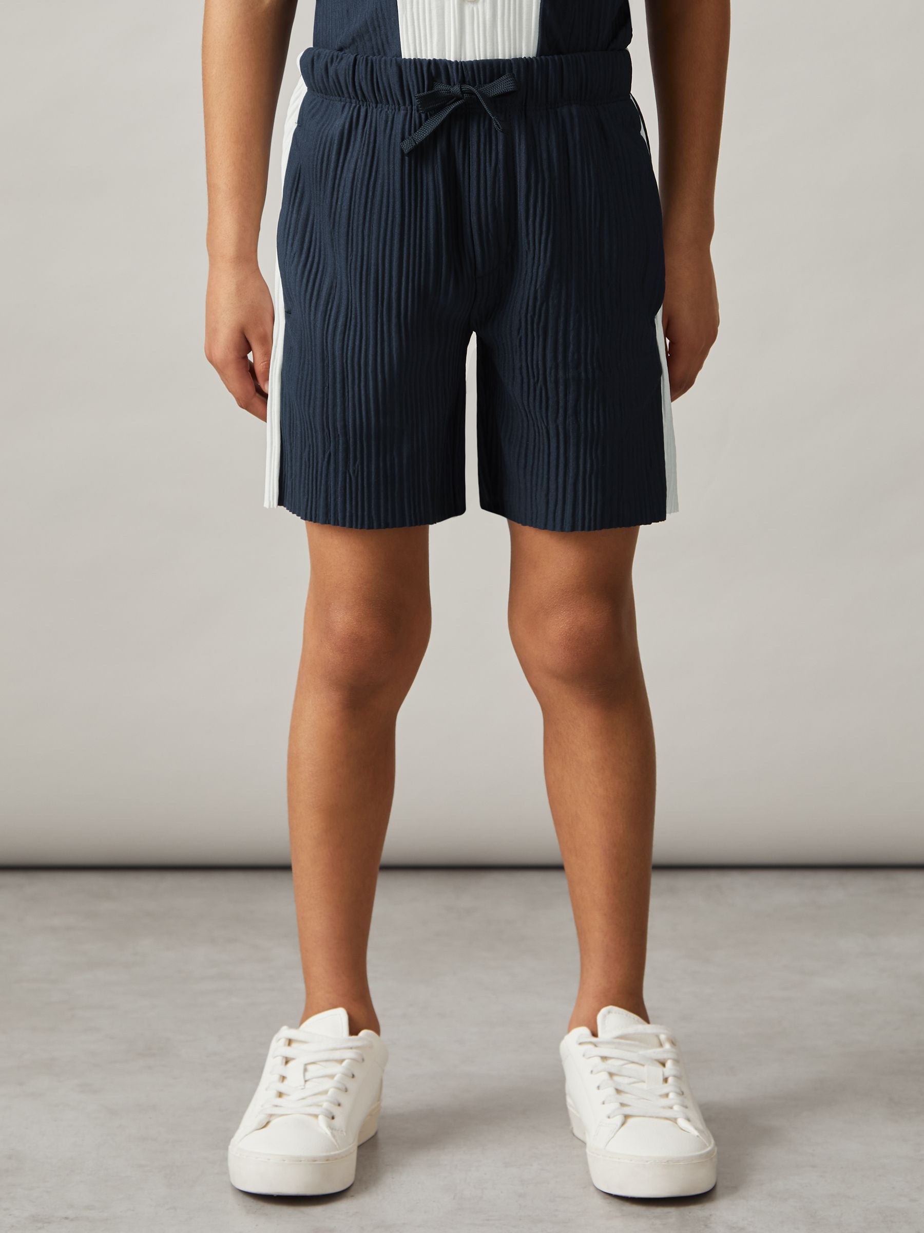 9-13 yrs Plissé Colour-Block Shorts in Navy/White