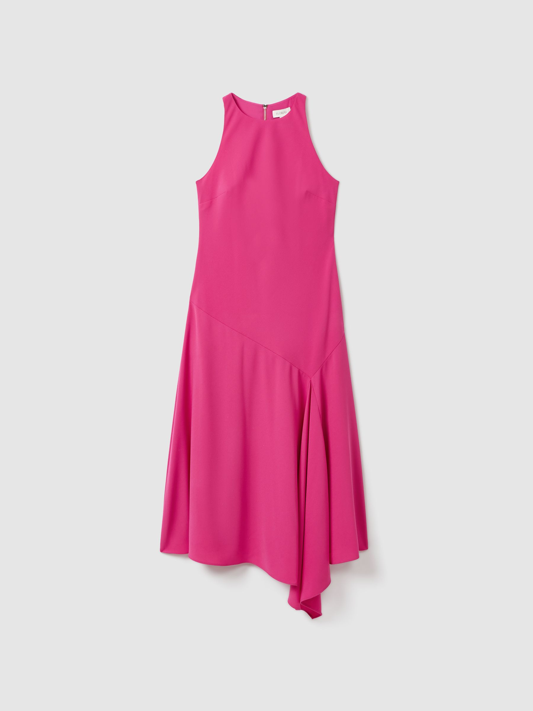 Florere Crepe Asymmetric Midi Dress in Deep Pink