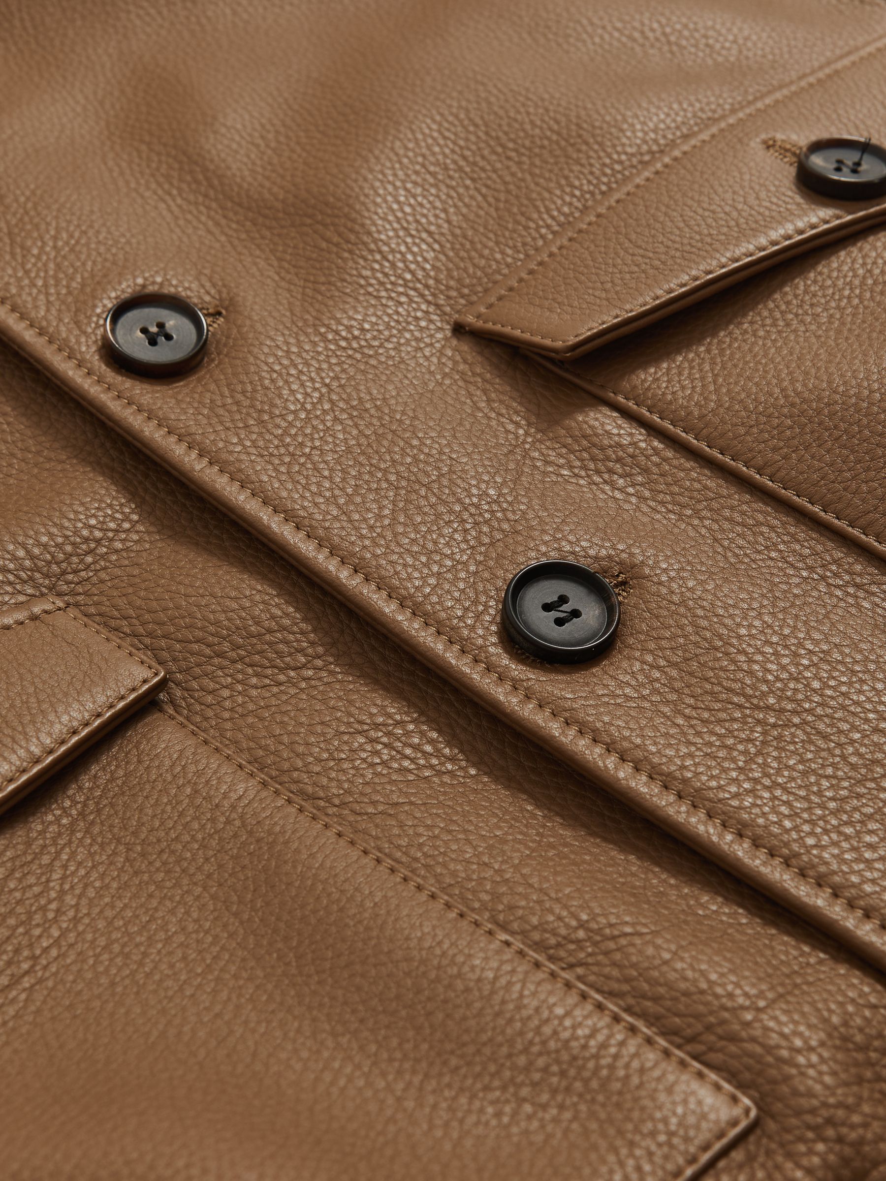 Tumbled-Leather Harrington Jacket in Tan Brown